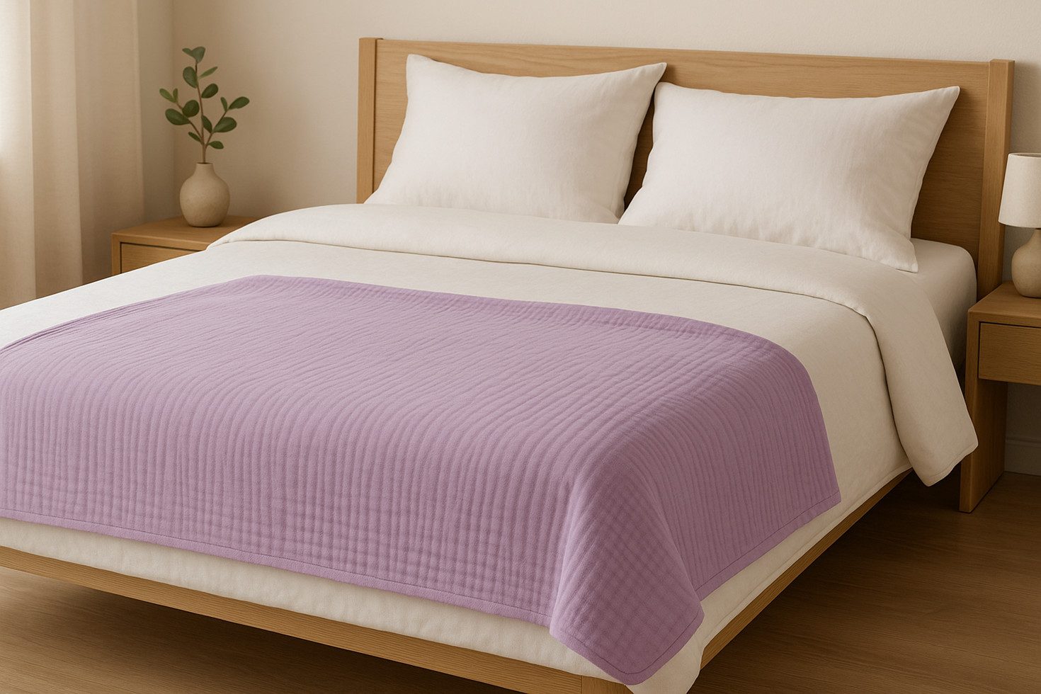 Plaid Musselin Plaid 120cmx180cm aus Biobaumwolle Flieder, Sandiik, made in Stuttgart Germany