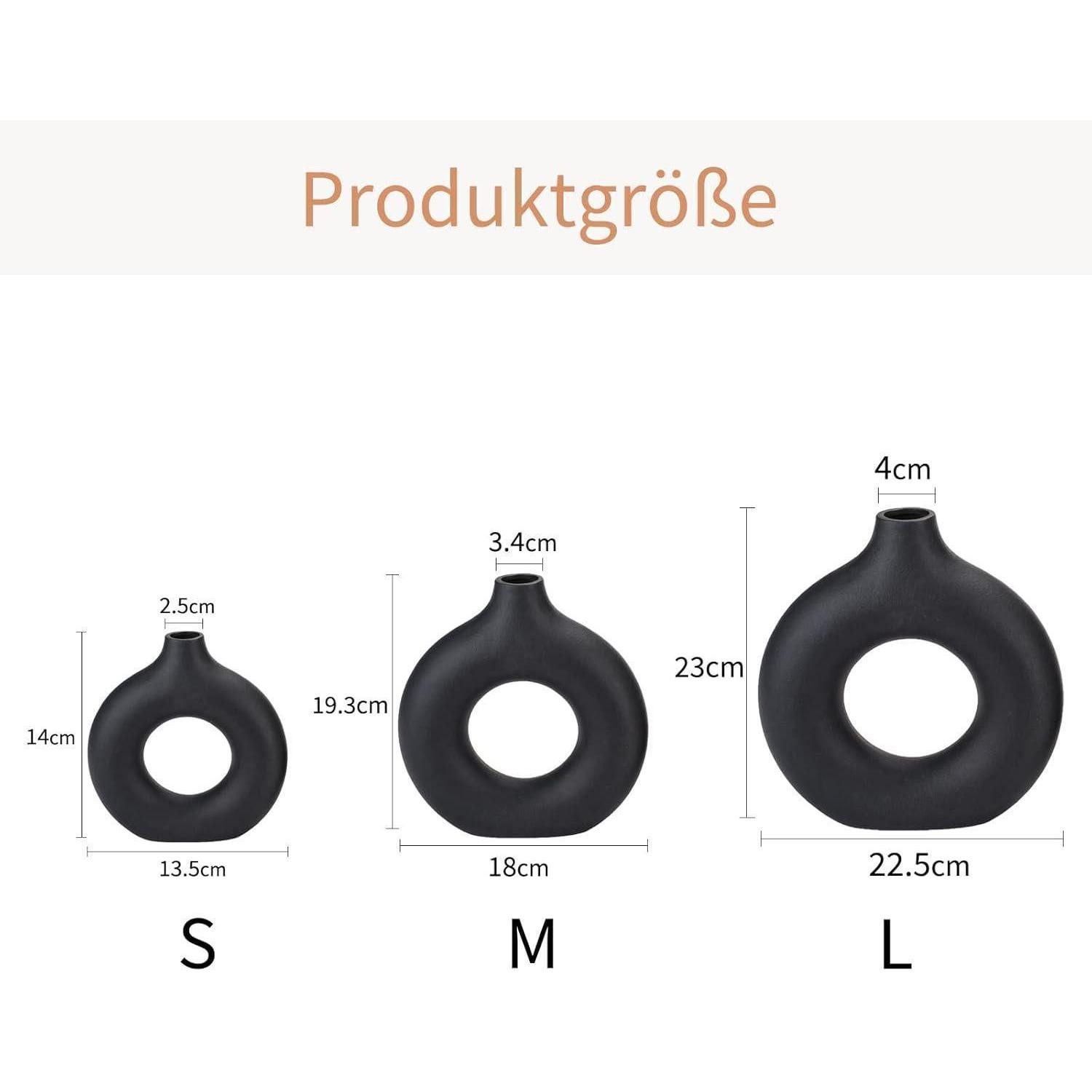 LuxusKollektion Dekovase Vase Pampasgras Donut Ringform Keramik matt nordic Deko L Schwarz