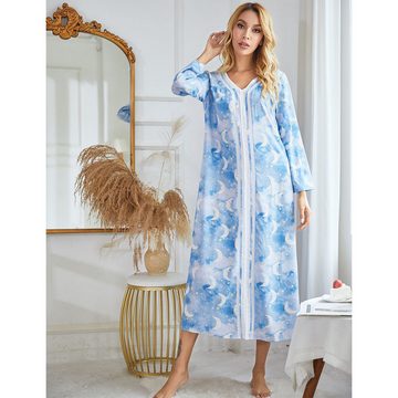 ZWY Hausanzug Damen Schlafkleid mit Jacquard-Muster, bedruckt und Homewear-Kleid