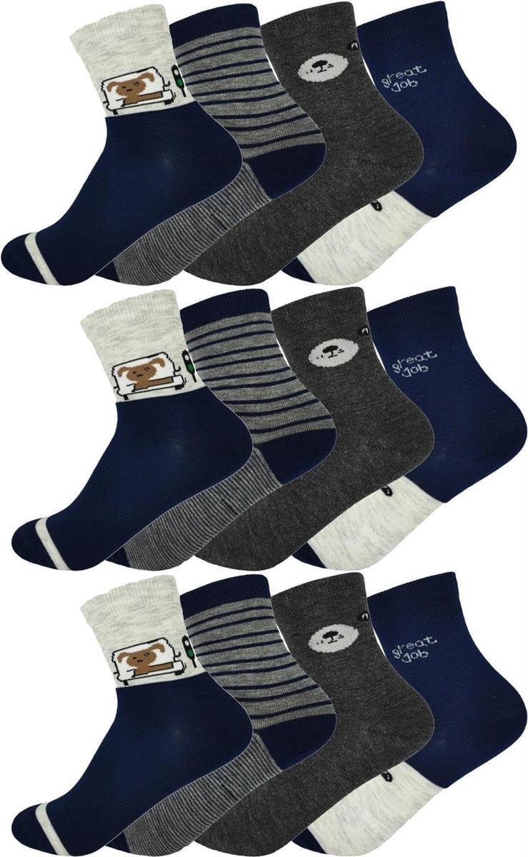 EloModa Freizeitsocken 12 Paar Kinder Socken Jungen & Mädchen mit Muster Baumwolle, 23-26 (12-Paar) 12 Paar, Mix4 | Socken