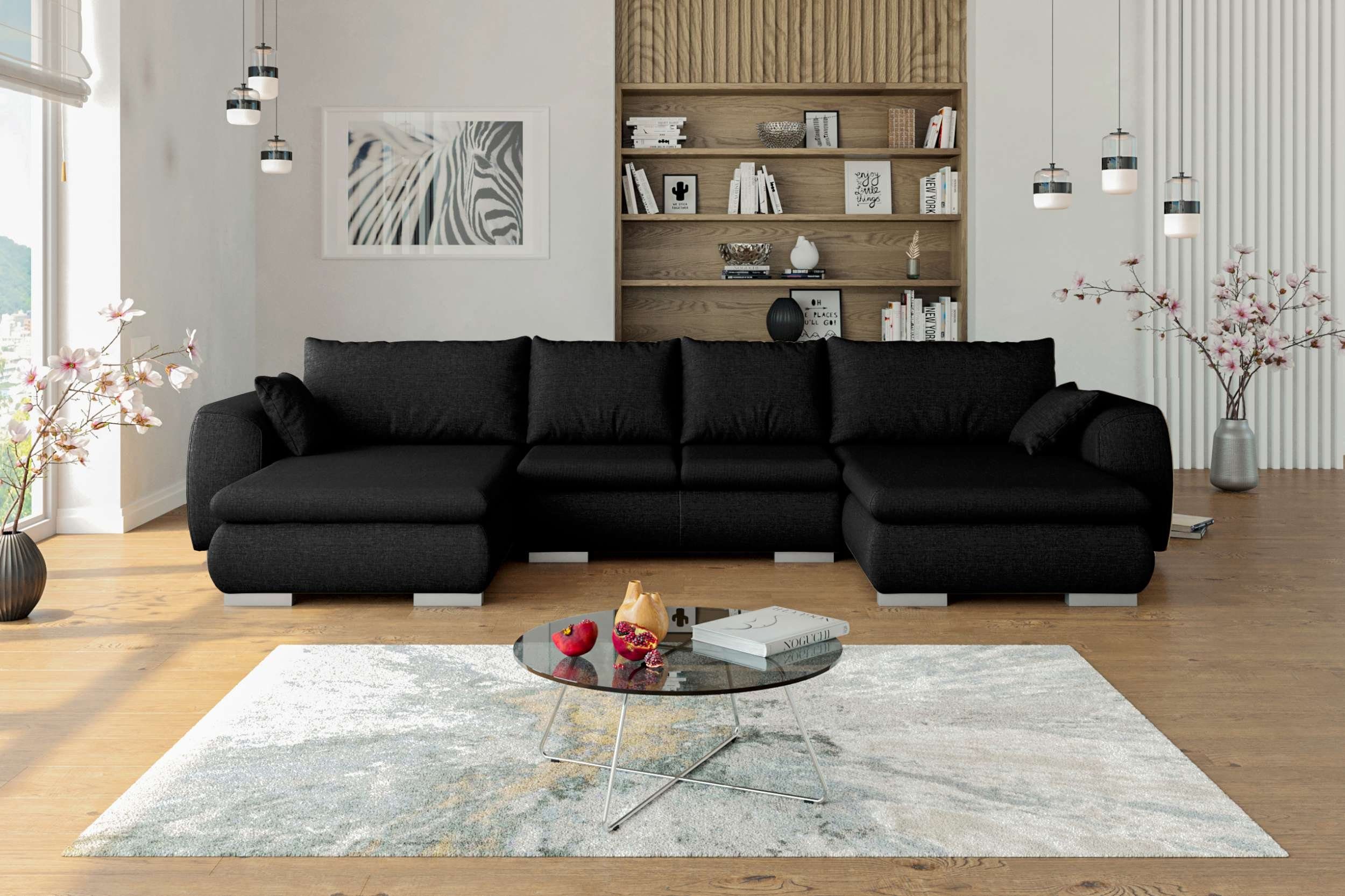 Stylefy Wohnlandschaft Clemens, Sofa, U-Form, mane links oder rechts bestellbar, mit Bettfunktion, frei im Raum stellbar, Modern Design, mit Wellenfederung