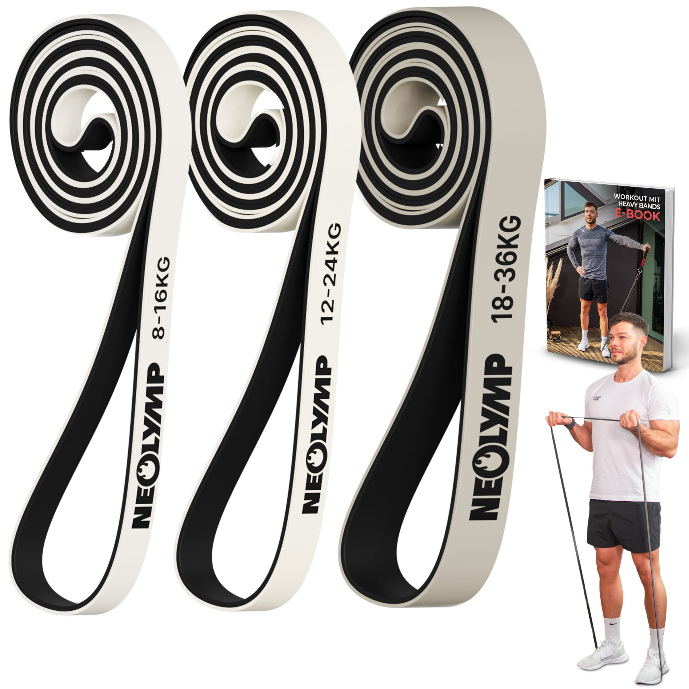 NEOLYMP Trainingsbänder Resistance Bands - Gym Zubehör für Ganzkörpertraining - Klimmzug Band, Kein Spannungsverlust,Hygienisch, Mehrschichtig, Naturlatex, Belastbar