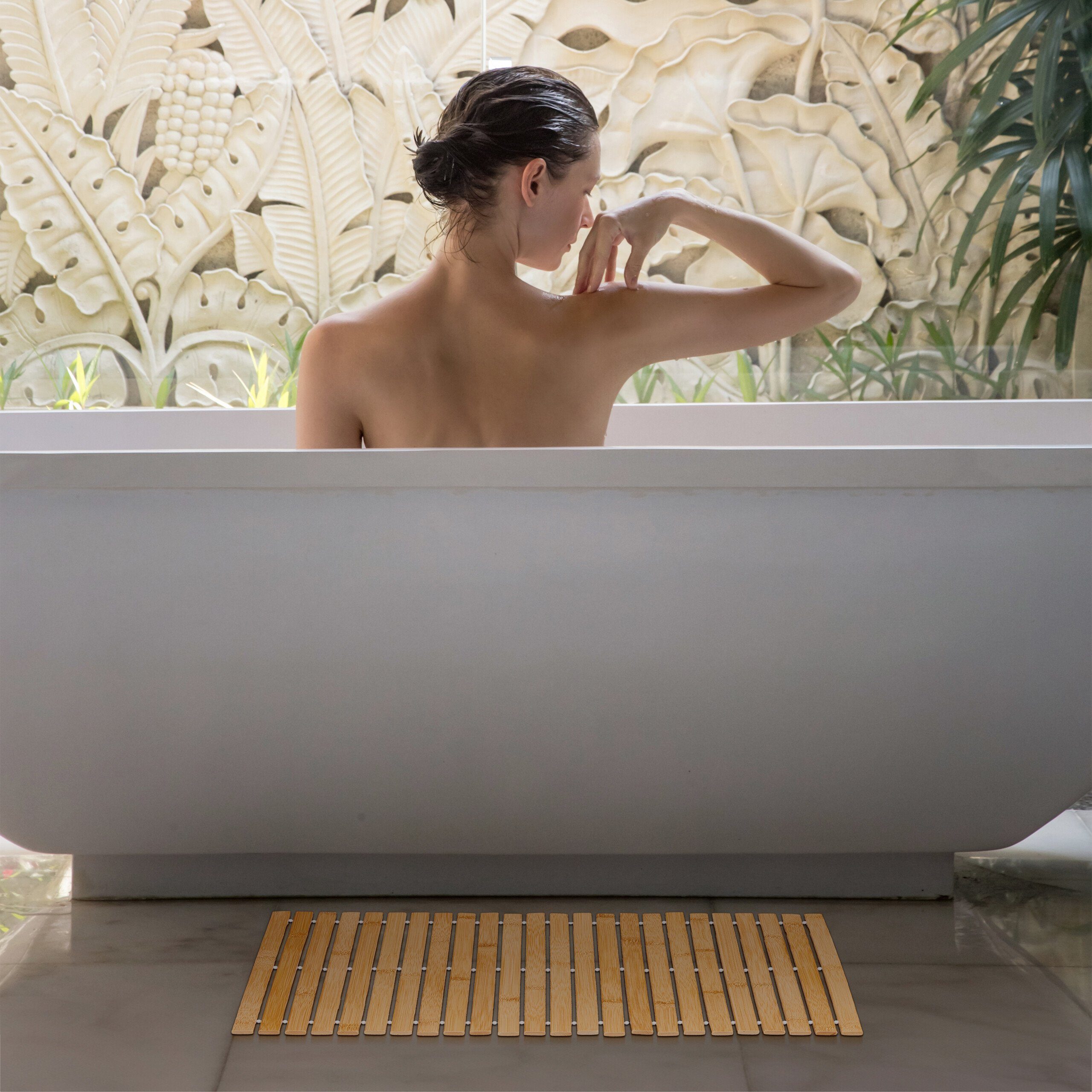 relaxdays Badematte Badvorleger aus Bambus 60x40 cm, Höhe 10 mm, Bambus günstig online kaufen