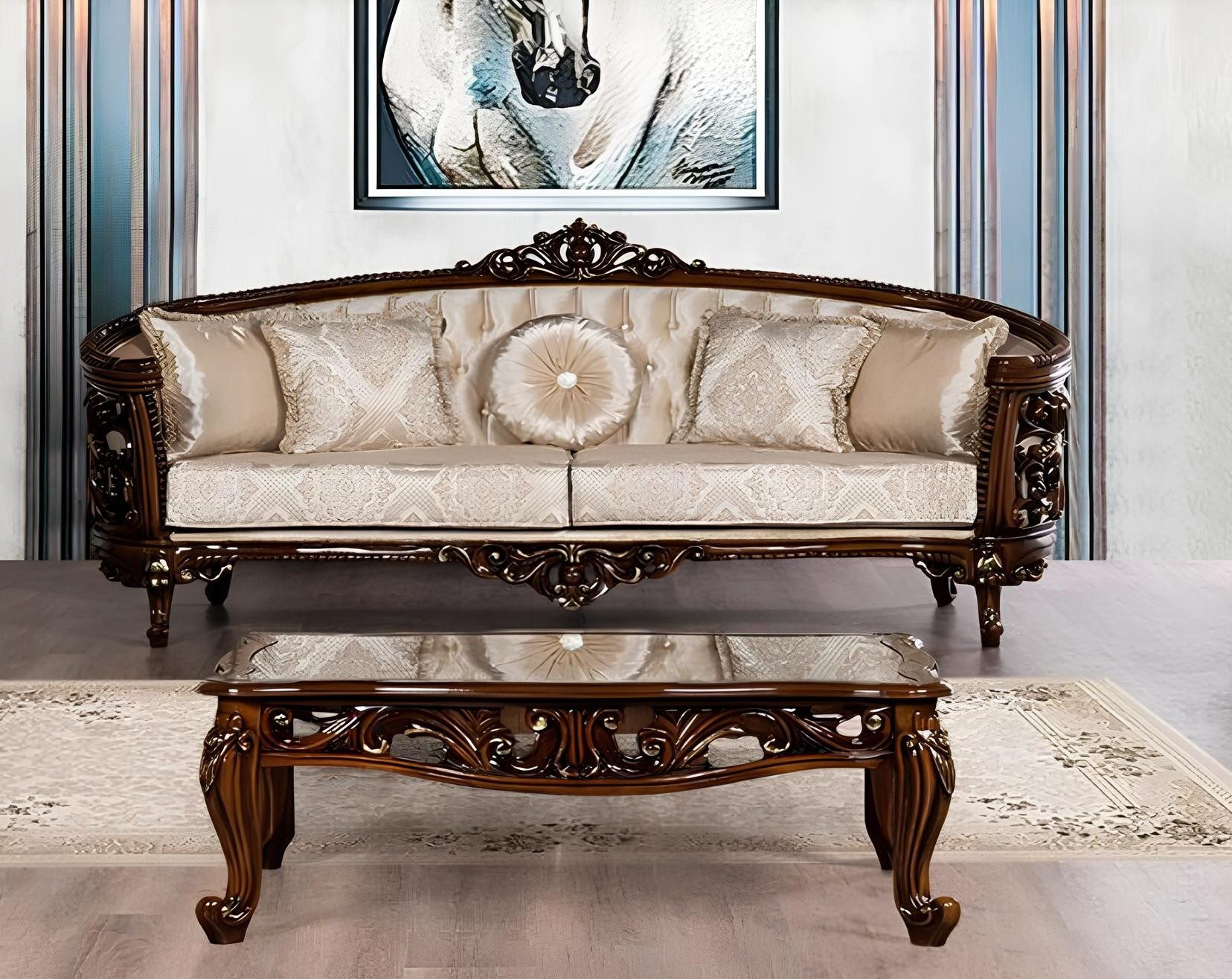 Xlmoebel 3-Sitzer Klassisches Barock Sofa aus Stoff im Rokoko Stil, 1 Teile, Made in Europa