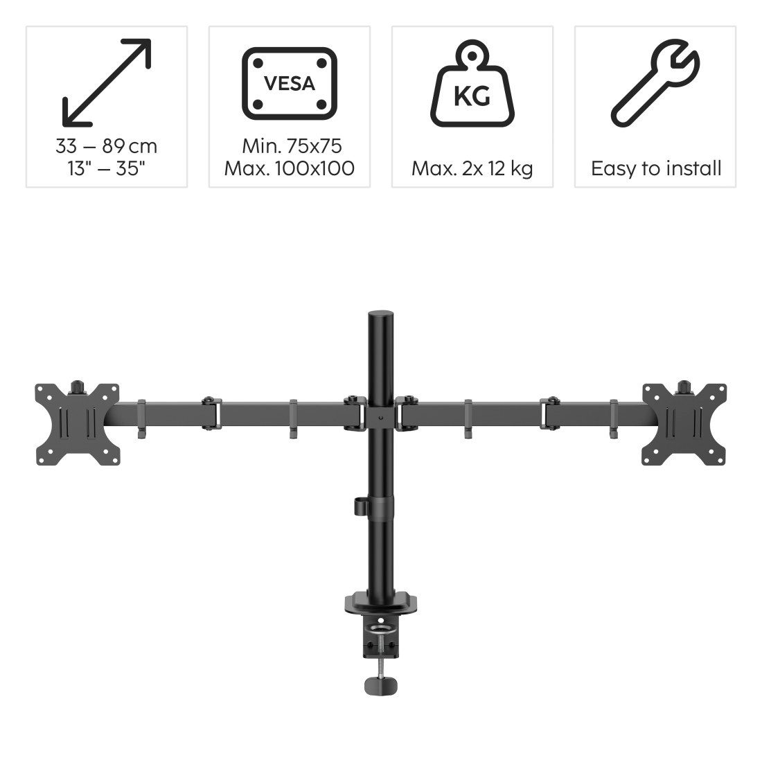 Hama Monitor-Halterung Doppelmonitorhalterung höhenverstellbar für 13-35 Zoll, (bis 35 Zoll, 2 Monitore, 360° Rotation, VESA, Kabelmanagement, ausziehbar)
