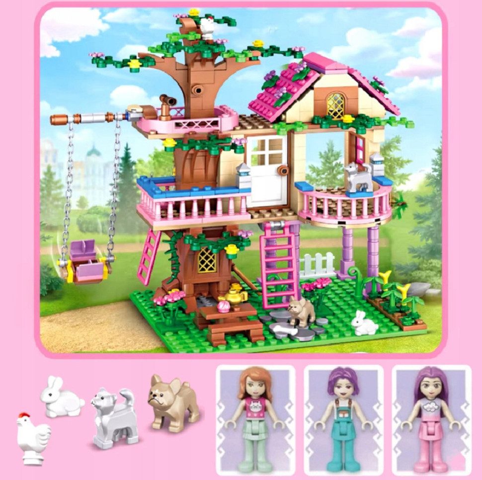 COIL Baumhaus, Bauklötze, Spielklötze, Baukasten Spielbauklötze, (Modell: 7652, 504 St), 3 Figuren, 4 Tiere, Haus mit Balkon, ab 8 Jahren