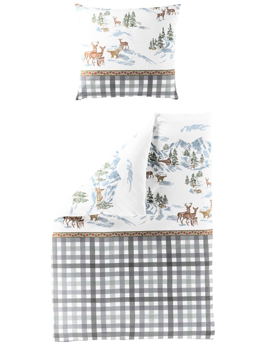 BIERBAUM Bettwäsche 135x200cm Winter Rehe Hirsch günstig online kaufen
