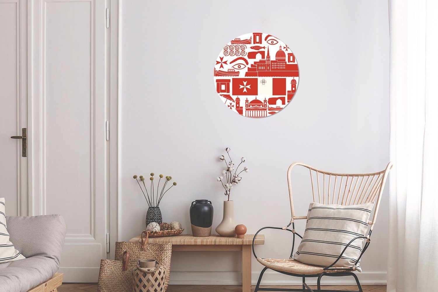 MuchoWow Rot (1 in von Wohnzimmer für Symbolen Illustration St), Kinderzimmer, Kreis Malta Wandsticker in aus einem Rund, Tapetenkreis Tapetenaufkleber,