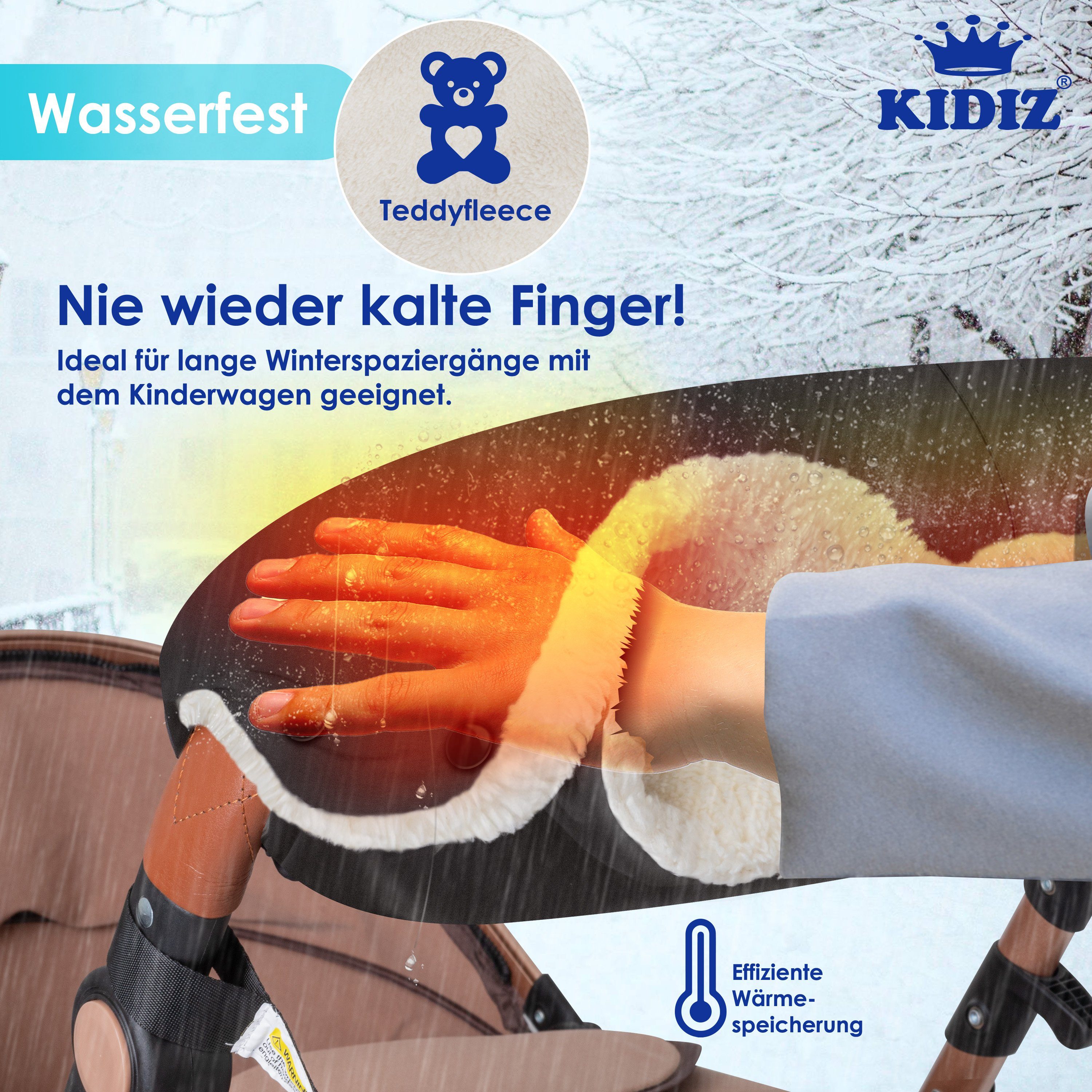 KIDIZ Kinderwagen-Handwärmer, Handwärmer Handmuff Kinderwagen anthrazit Kinderwagenmuff Handschuhe