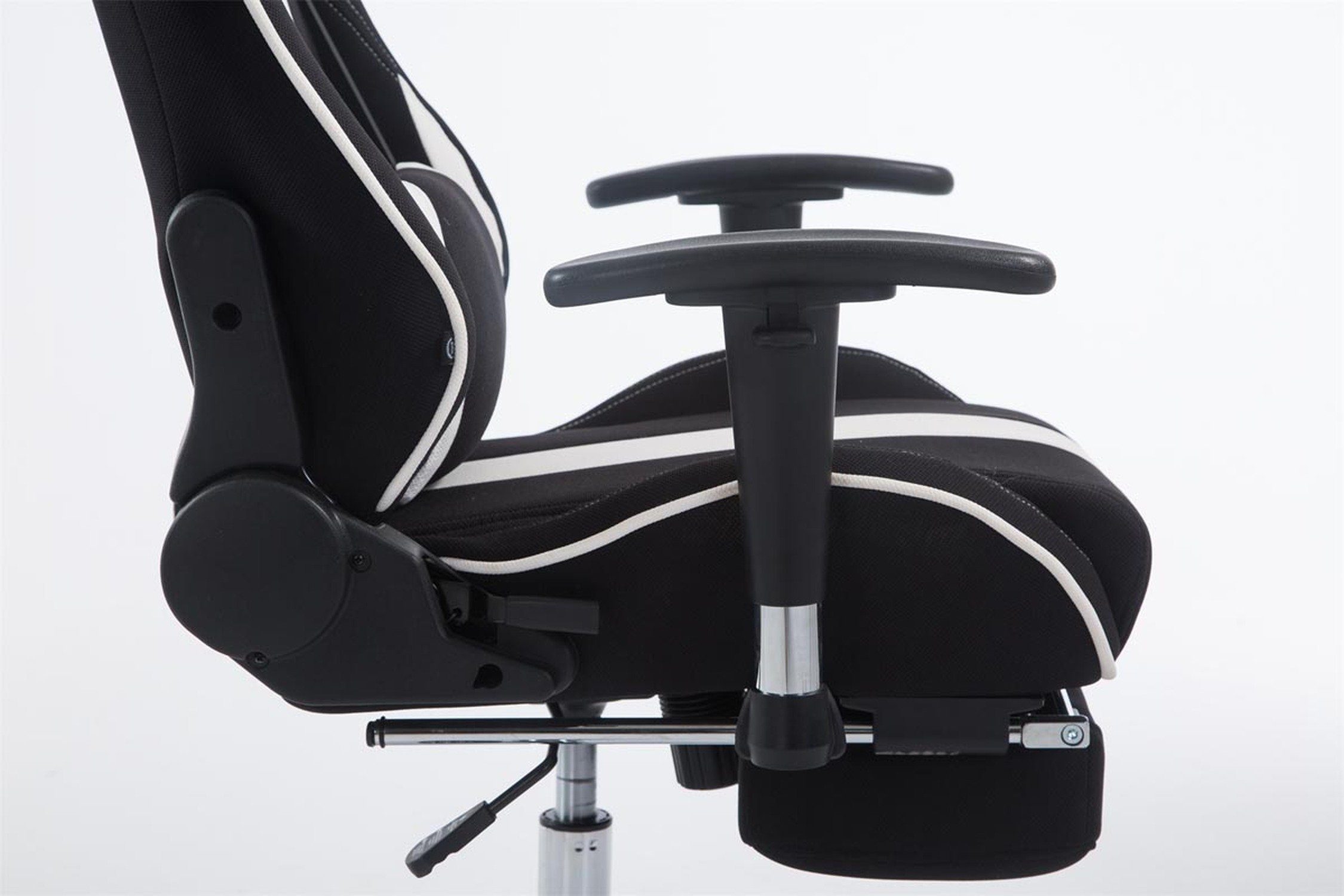 Rückenlehne Gestell: TPFLiving bequemer Metall Stoff Chefsessel), chrom Gaming-Stuhl Sitzfläche: mit Drehstuhl, Limitless und höhenverstellbar - (Schreibtischstuhl, 360° schwarz/weiß Gamingstuhl, Racingstuhl, drehbar -