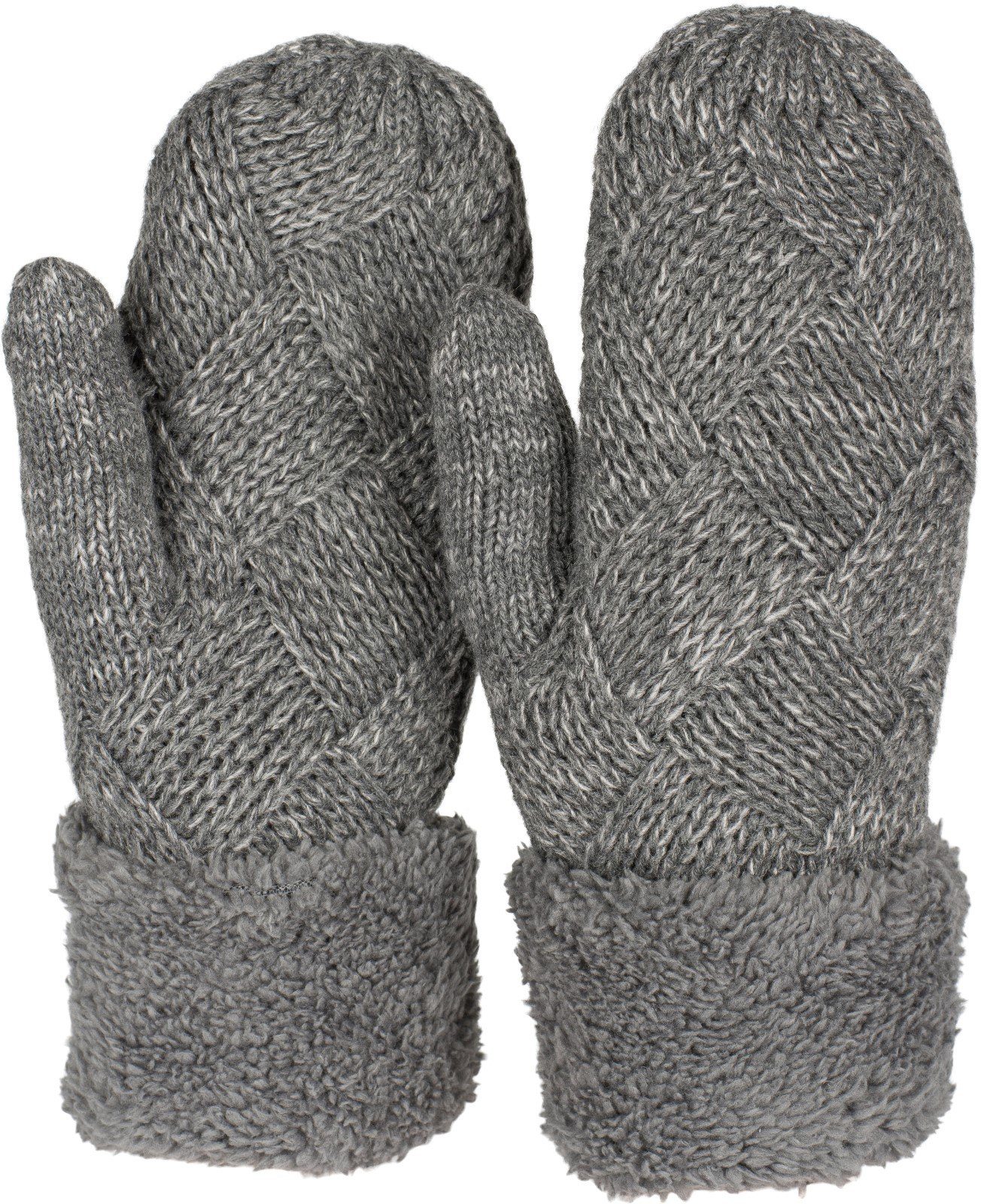 Fäustlinge Strickhandschuhe Fäustlinge mit Rauten Muster und Fleece