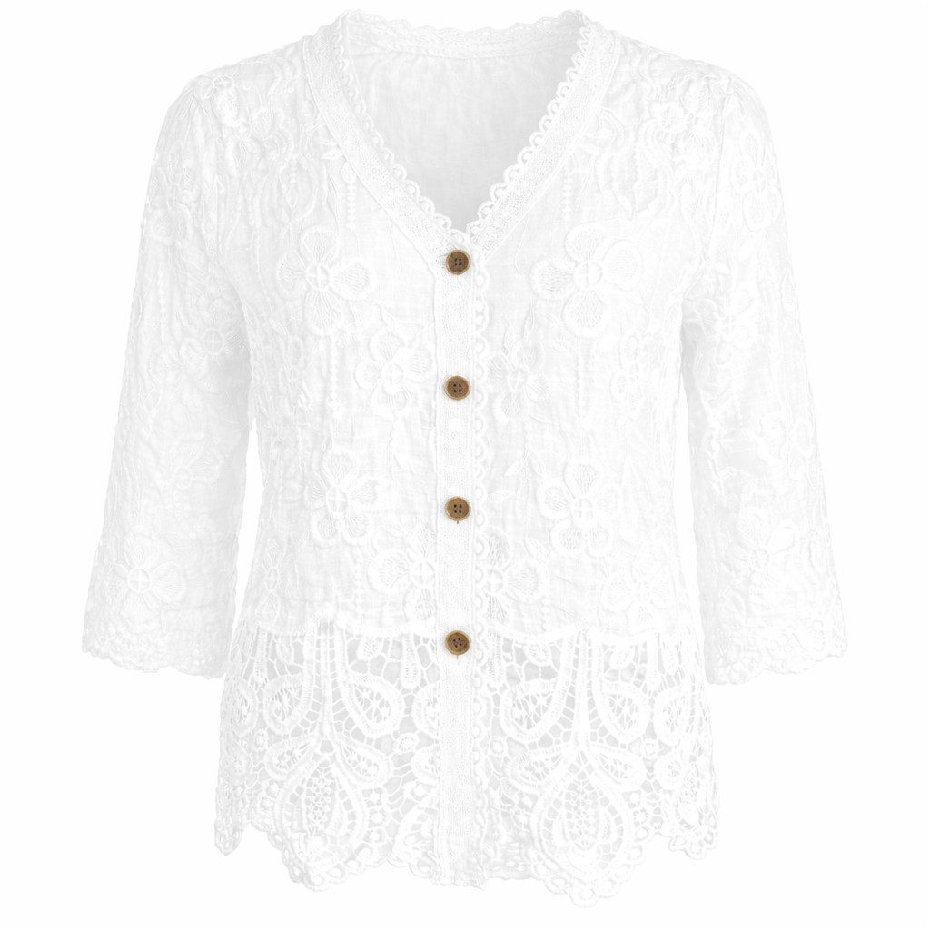 Mississhop Shirtbluse Damen Bluse 100 % Baumwolle – Lochstickerei, Stickerei, S/M