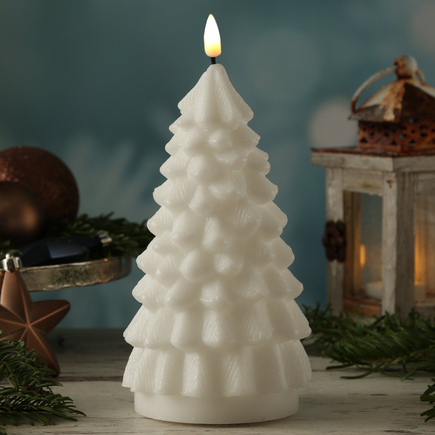 Deluxe Homeart LED-Kerze Tannenbaum Weihnachtsbaum Deluxe Echtwachs  flackernd H: 18cm weiß (1-tlg)