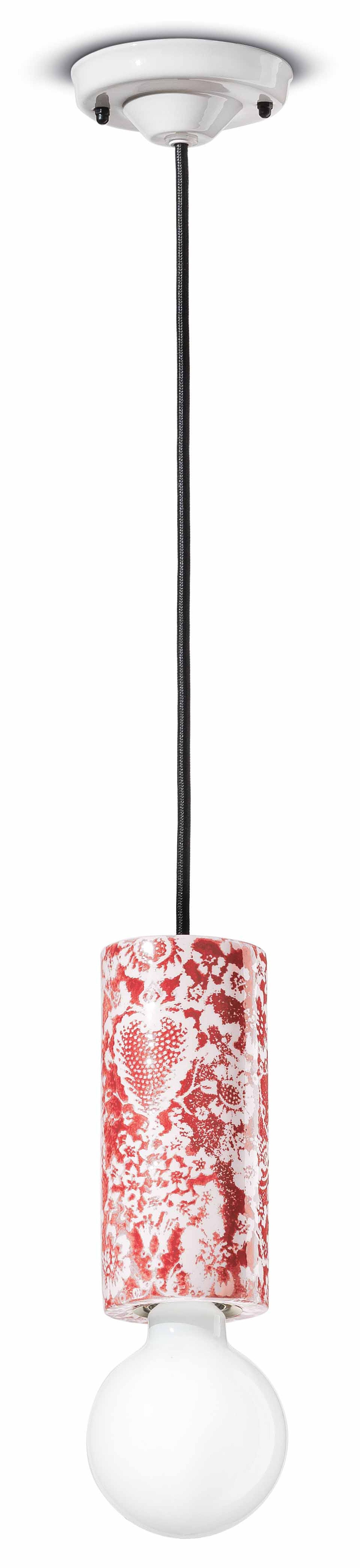 Licht-Erlebnisse Pendelleuchte ENRICO, ohne Leuchtmittel, Keramik E27 rund D: 8 cm Rot Muster Retro Design Handarbeit