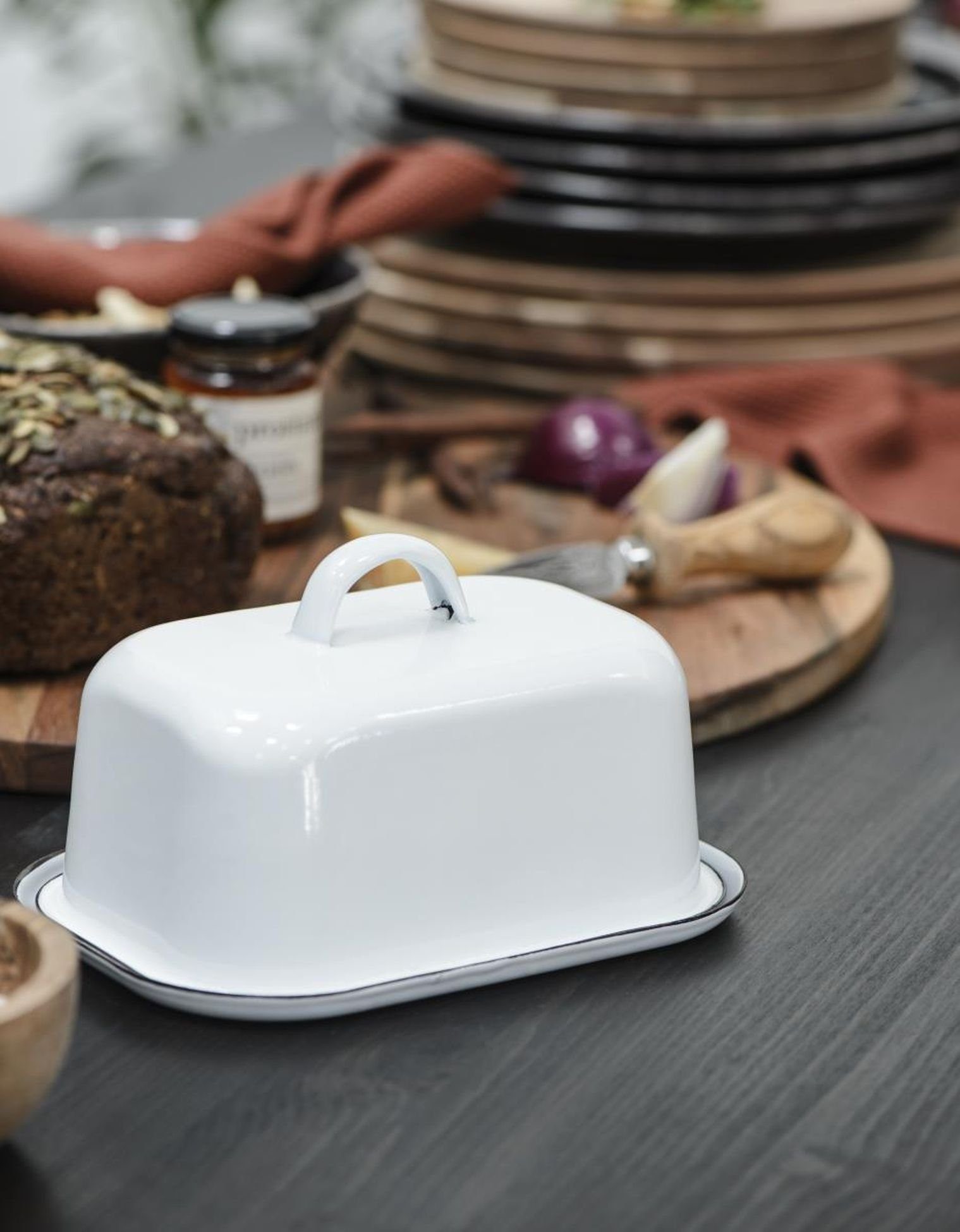 Ib Laursen Butterdose Ib Laursen - Butterdose Butterglocke Butterschale Emaille Weiß 0411-11