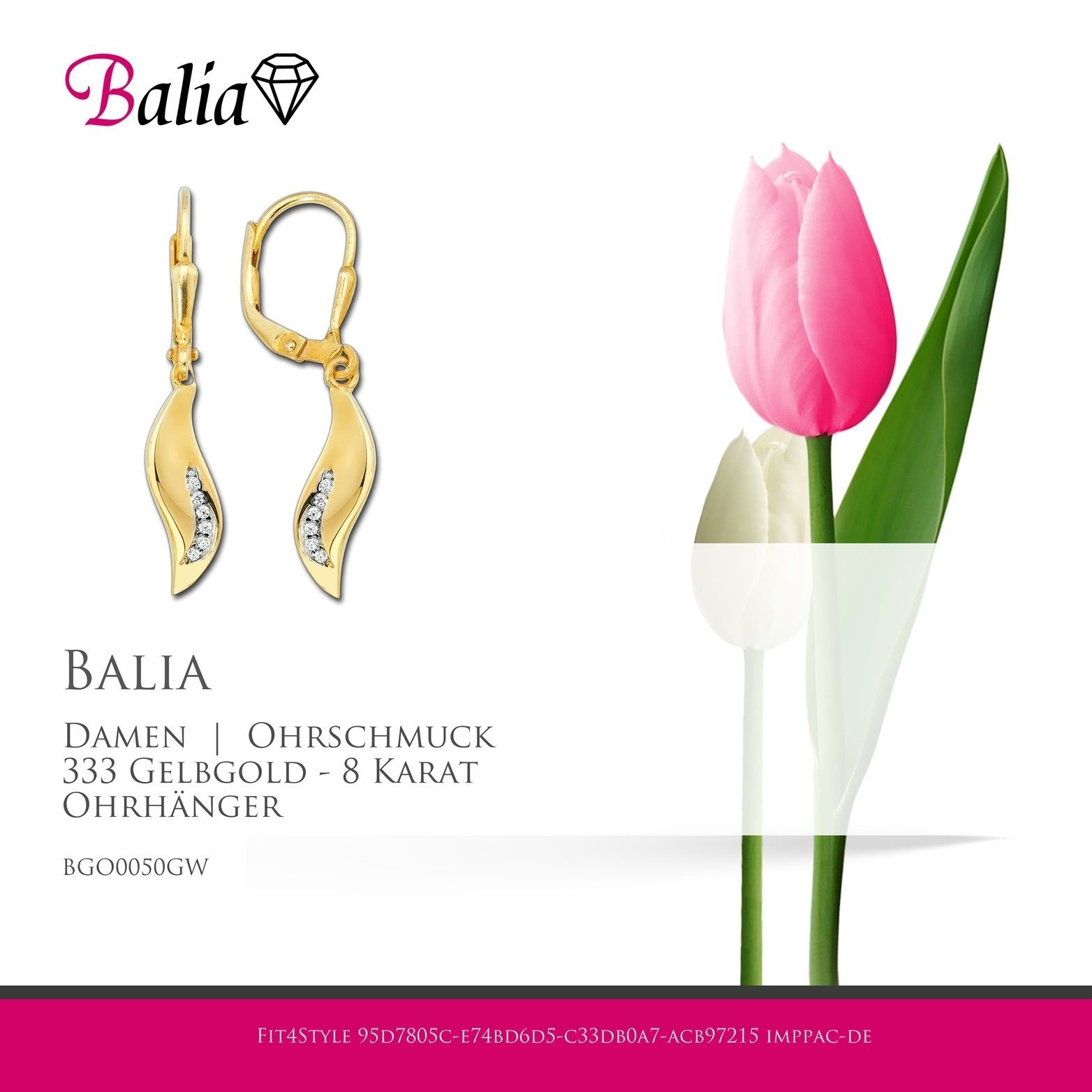 Gold - Karat, Balia 8 Paar Damen Welle Gelbgold Ohrhänger Balia 3,1cm (Ohrhänger), Damen 333 Welle Creolen ca. Länge Ohrhänger aus für