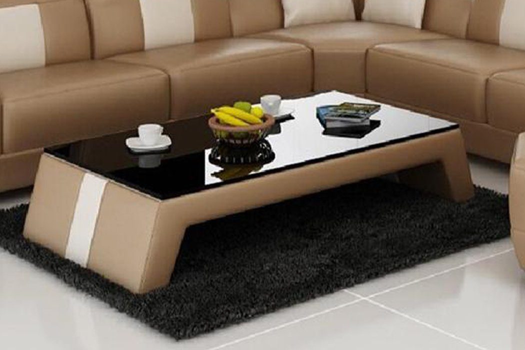 JVmoebel Couchtisch, Design Wohnzimmertische Glastisch Tische Glas Tisch Sofa Leder Couch Beige