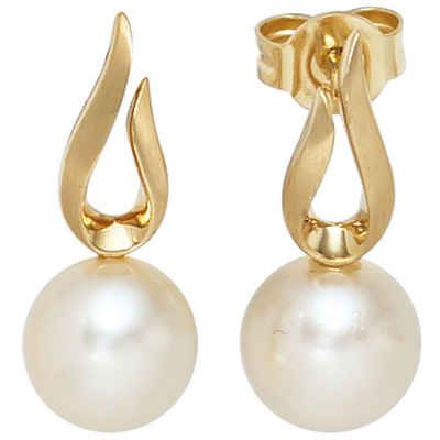 Schmuck Krone Paar Ohrhänger Ohrhänger mit Süßwasser Perlen, 585 Gelbgold, Gold 585