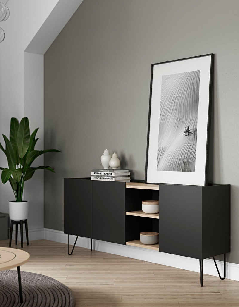 TemaHome Sideboard Nina, schwarz lackiertes Metallgestell, unterschiedliche Farben erhältlich