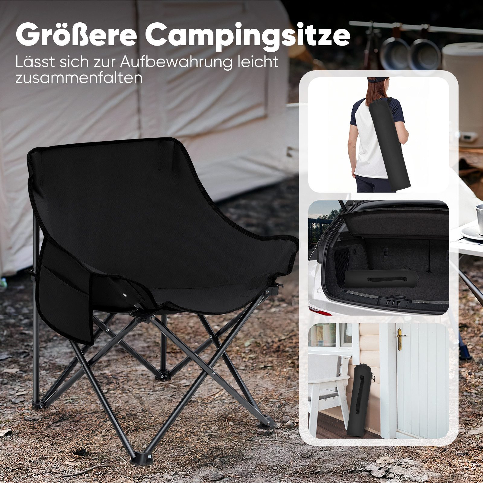 SUNULA Campingstuhl Campingstuhl Faltbar Angelstuhl Klappsessel mit Tragetasche für Garten (2 St), Klappstuhl Gartenstuhl bis zu 100 kg – Bild 5 von 5