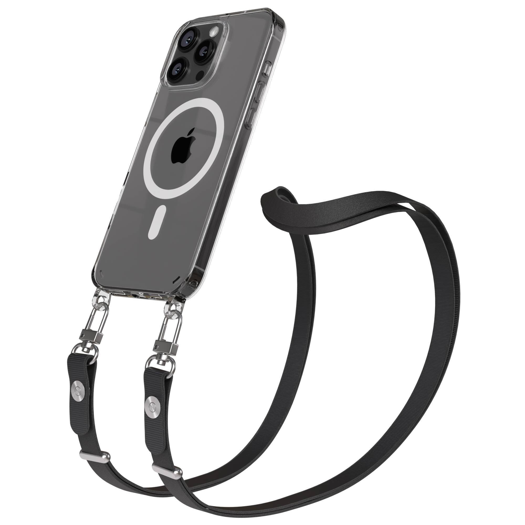 EAZY CASE Handykette für Apple iPhone 16 Pro Max Handyhülle mit Handyband magnetisch, MagSafe Hülle in Schwarz mit Magnetband und flexibler Handykette