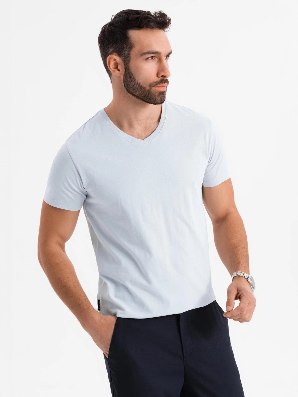 OMBRE T-Shirt BASIC Herren T-Shirt aus klassischer Baumwolle mit V-Ausschni günstig online kaufen