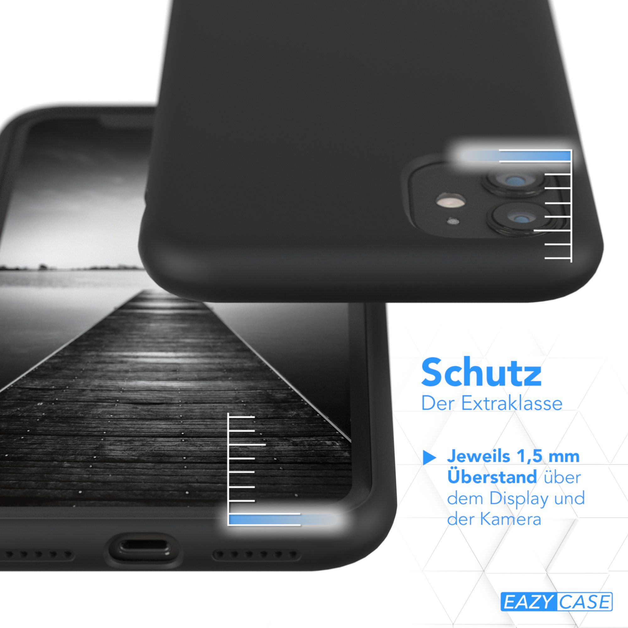 EAZY CASE Handyhülle Premium Silikon Case für Apple iPhone 11 6,1 Zoll, Hülle mit Kameraschutz Bumper Silikonhülle stoßfest Slimcover Schwarz
