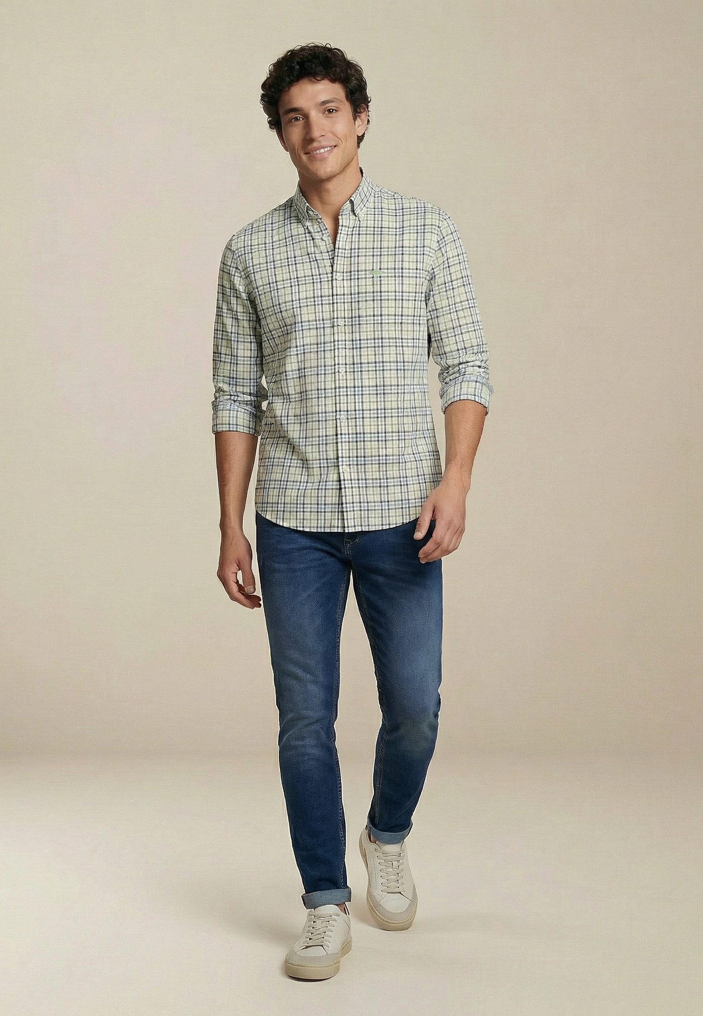FYNCH-HATTON Karohemd Multicolor Washed Oxford normale Passform, aus Baumwolle, mit Karo-Muster, mit Brusttasche