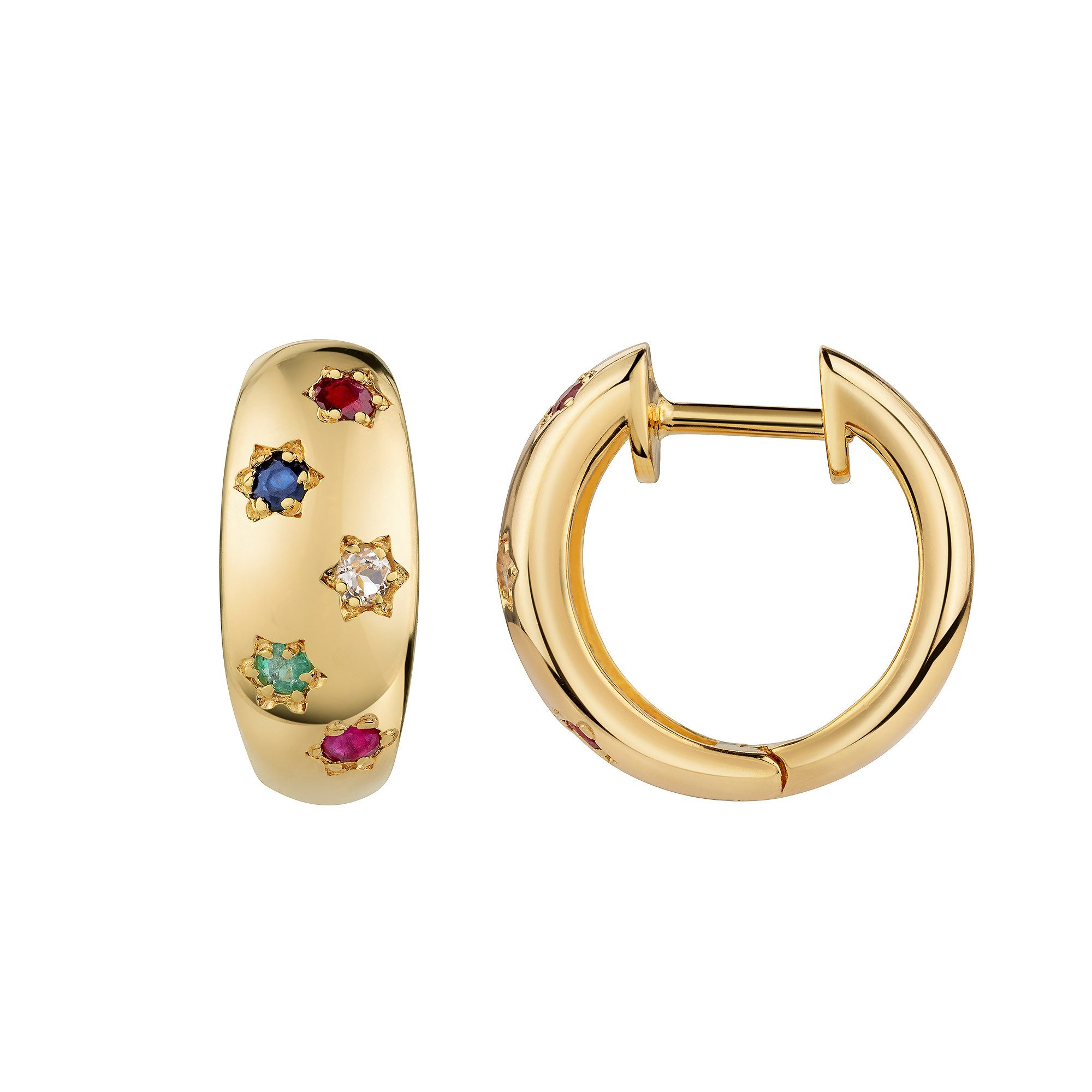Firetti Paar Creolen Schmuck Geschenk Silber 925 Ohrschmuck Ohrringe Blumen, mit Rubin, Saphir, Smaragd, Weißtopas