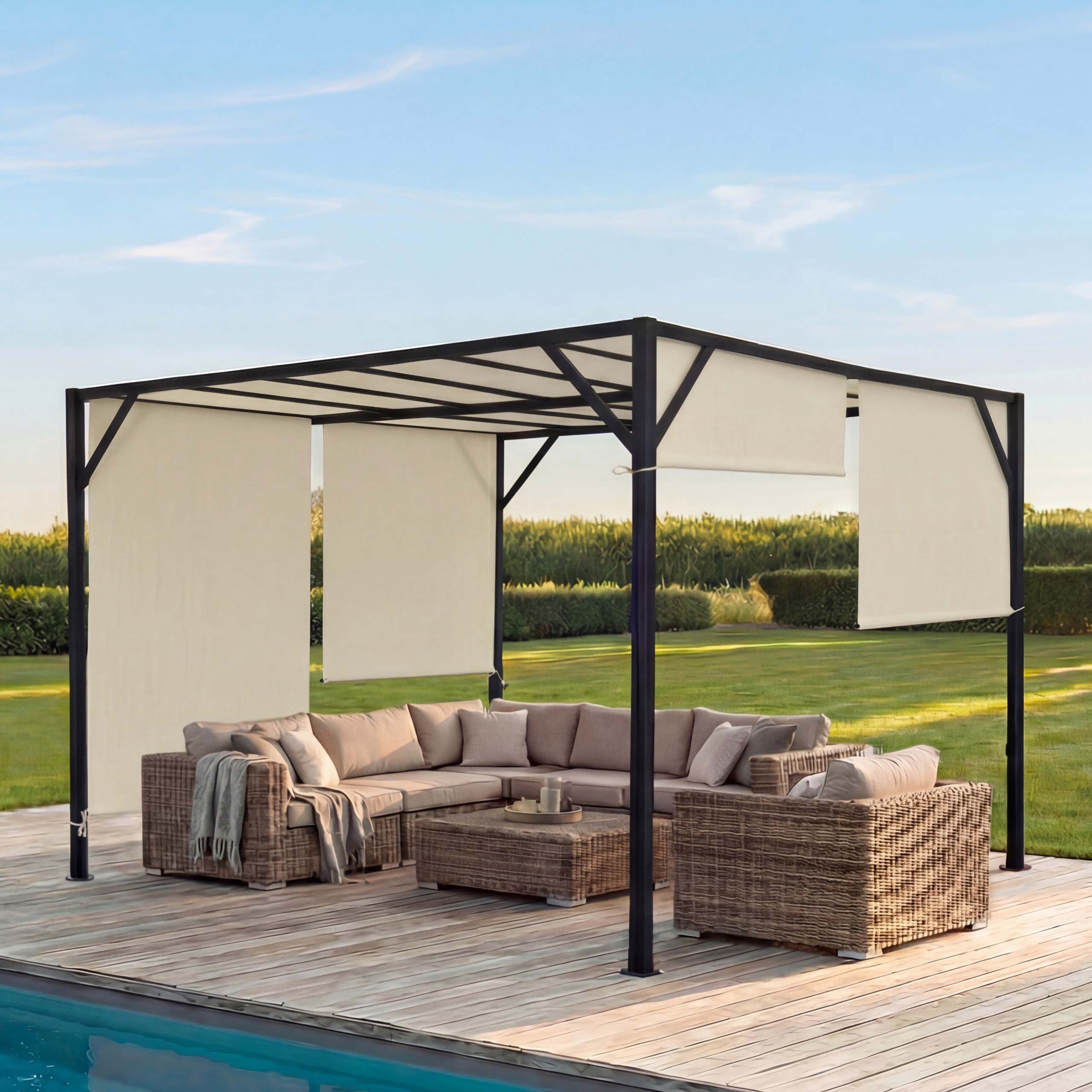 MCW Pergola Beja-4x4, BxTxH: 405x405x212 cm, mit Schiebedach, mit Wasserablaufösen, UV-Schutz UV30+