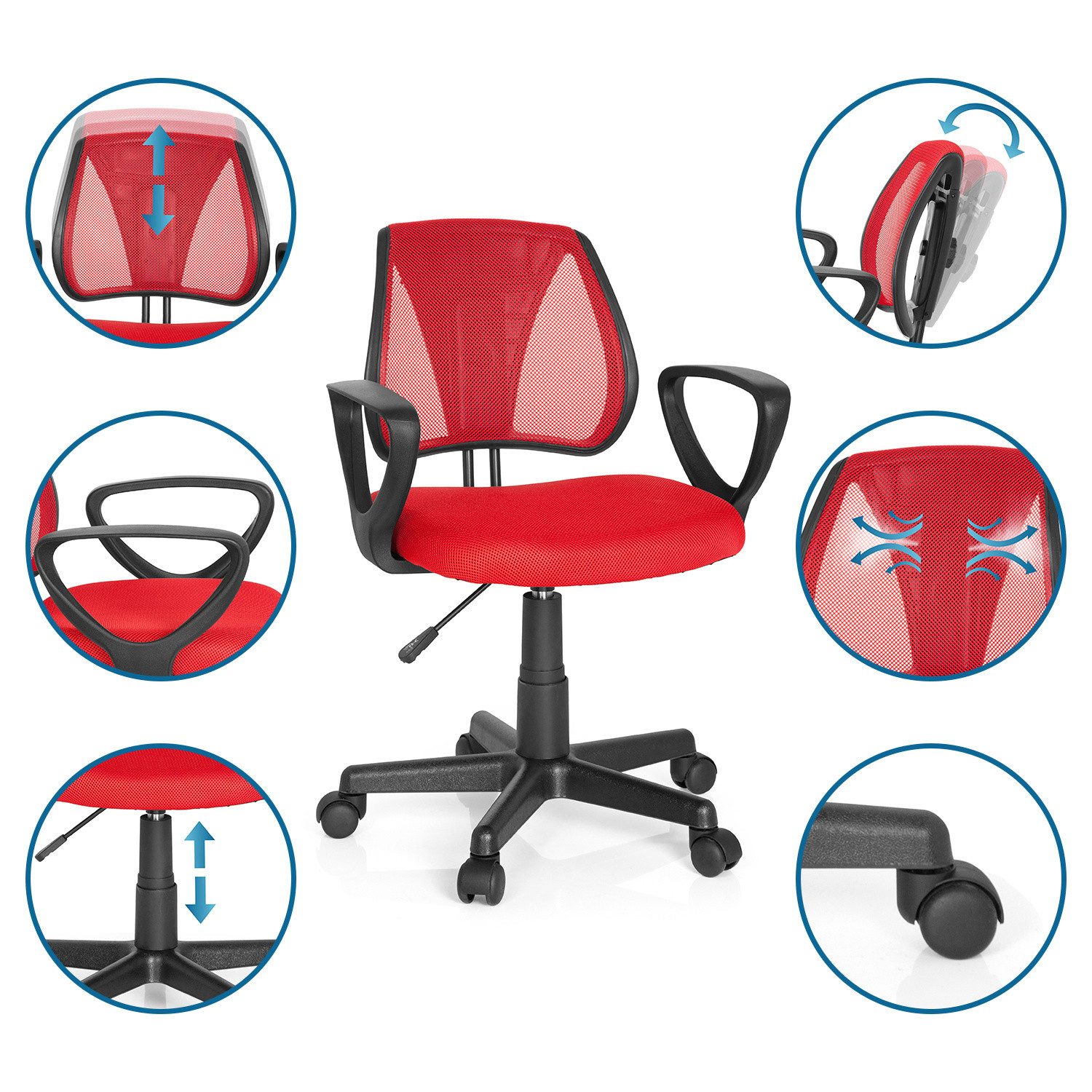 hjh OFFICE Drehstuhl Kinderdrehstuhl KIDDY CD Stoff / Netzstoff (1 St), Kinder Bürostuhl mitwachsend, ergonomisch