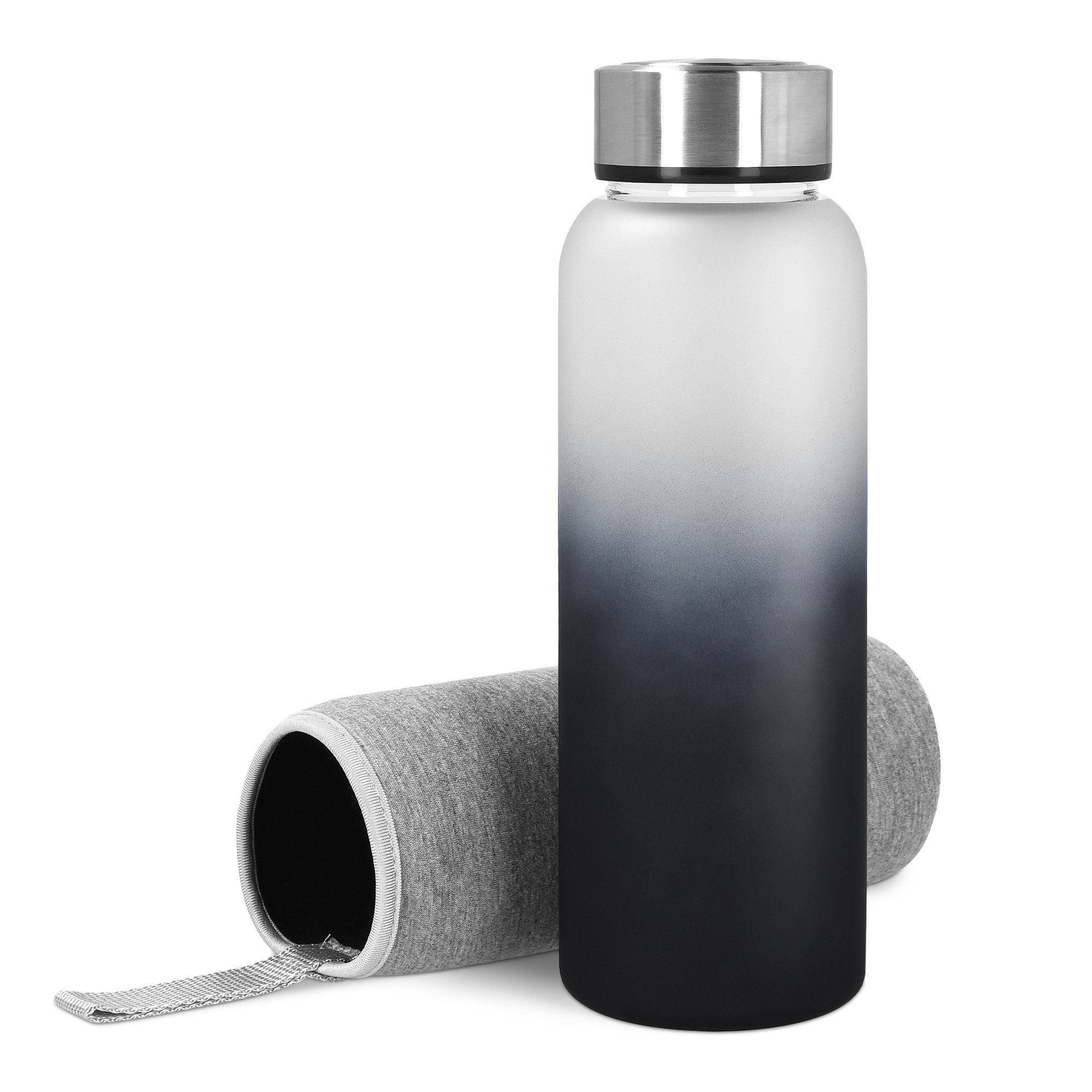 Glasflasche Trinkflasche Neoprenhülle mit Speiseteller 950ml aus Borosilikatglas - Navaris