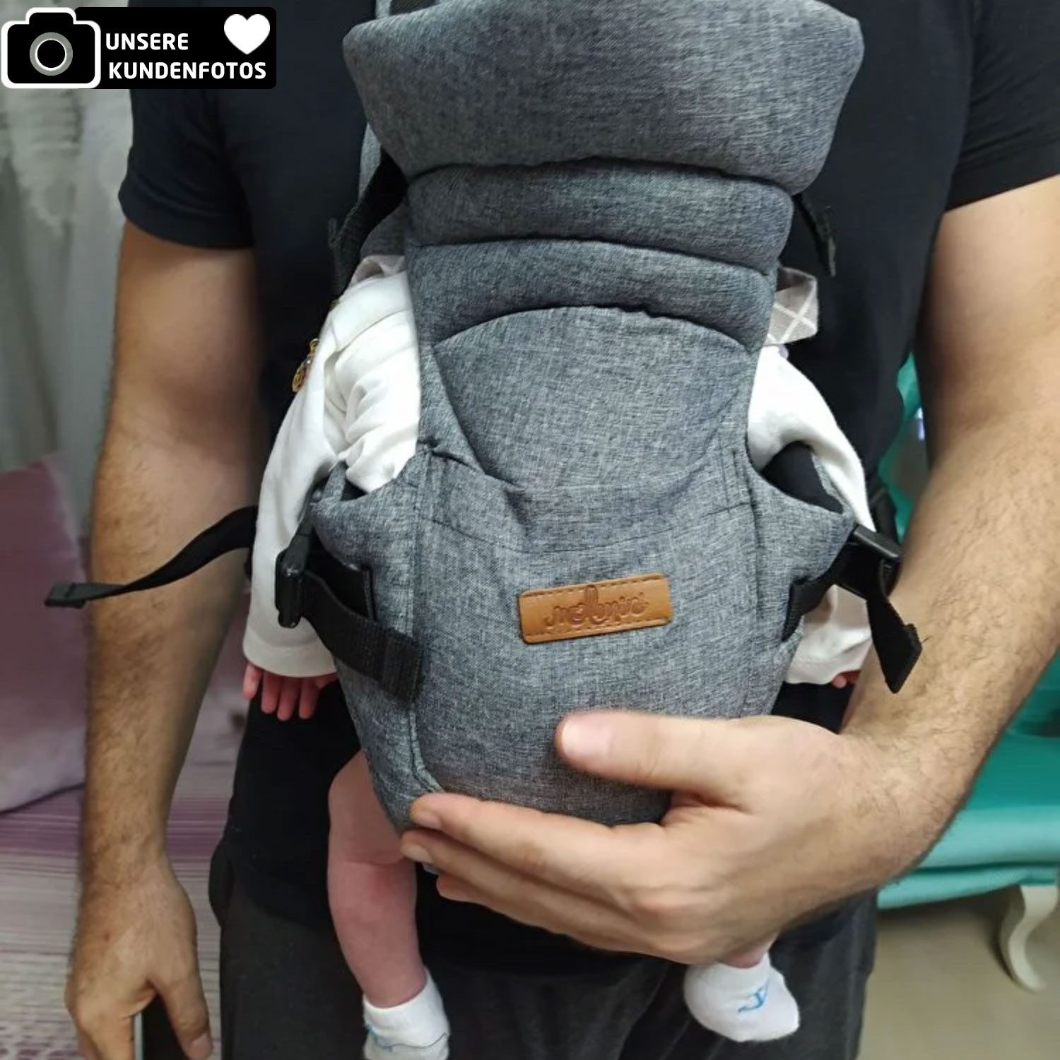 Jungengel Babytrage Baby-Kanguru Baby Carrier Kindertrage Babytragenrucksack Bauchtrage, 3 Tragepositionen, bis 12kg, Verstellbar, Atmungsaktiv, Ergo-Form