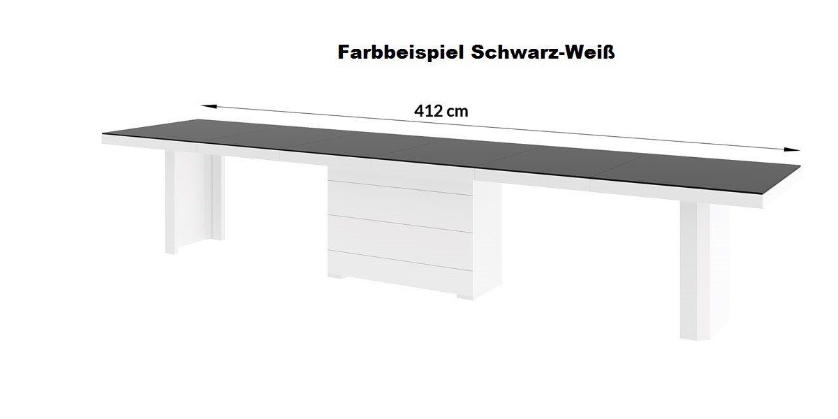 Weiß 160 designimpex ausziehbar HE-444 412cm Esstisch Cappuccino Hochglanz XXL / bis Design