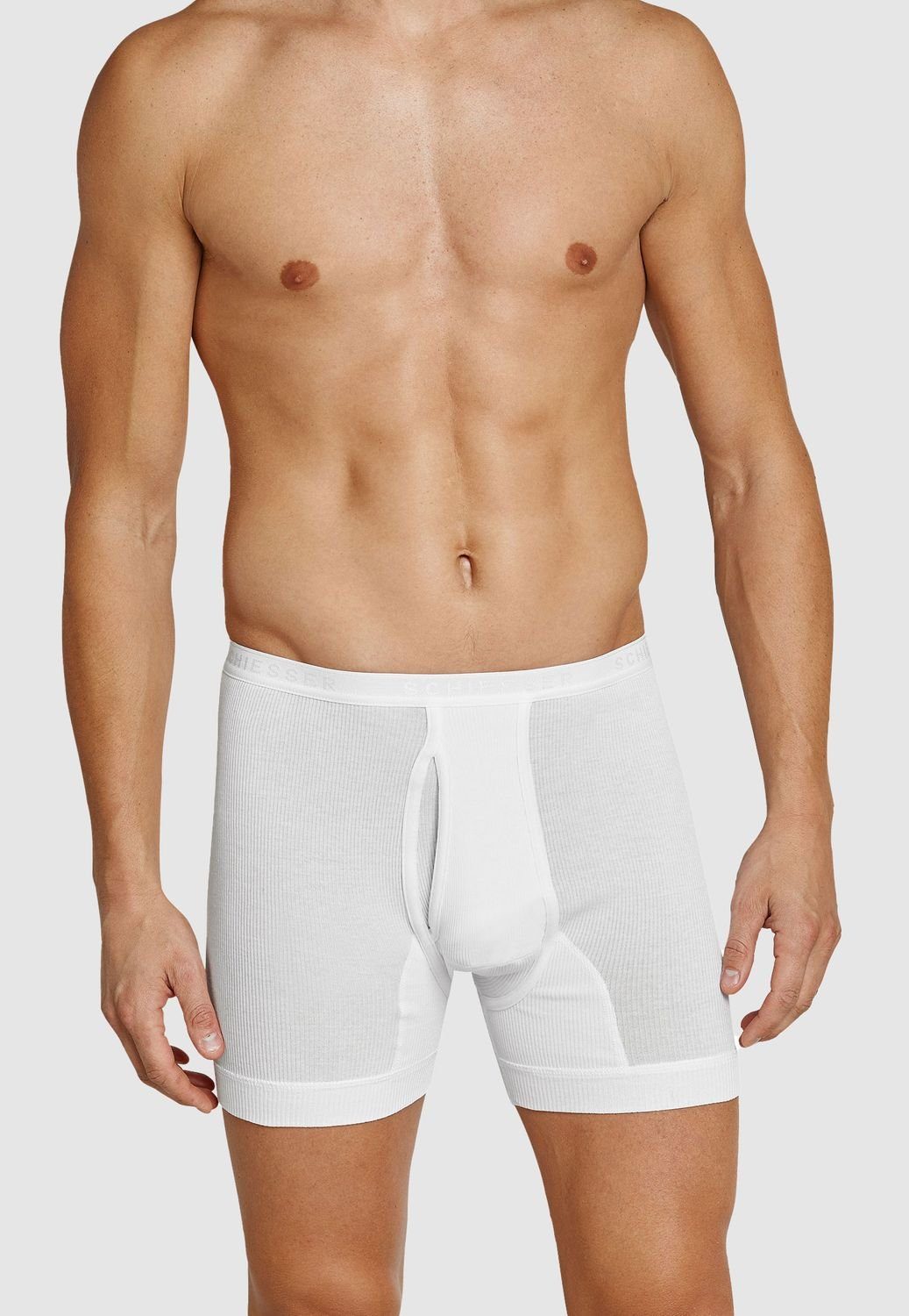 Schiesser 2 im Original mit Classics weiß Eingriff, Bündchen Boxershorts umlaufender (1-St) x Schiesser Markenschriftzug