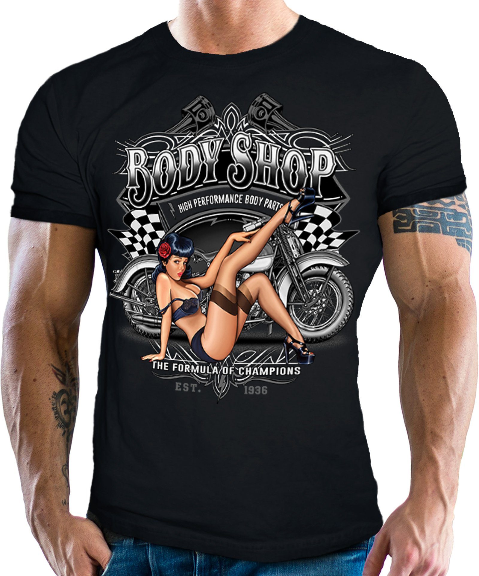 GASOLINE BANDIT® T-Shirt für Motorradfahrer und Biker: Pinup Girl