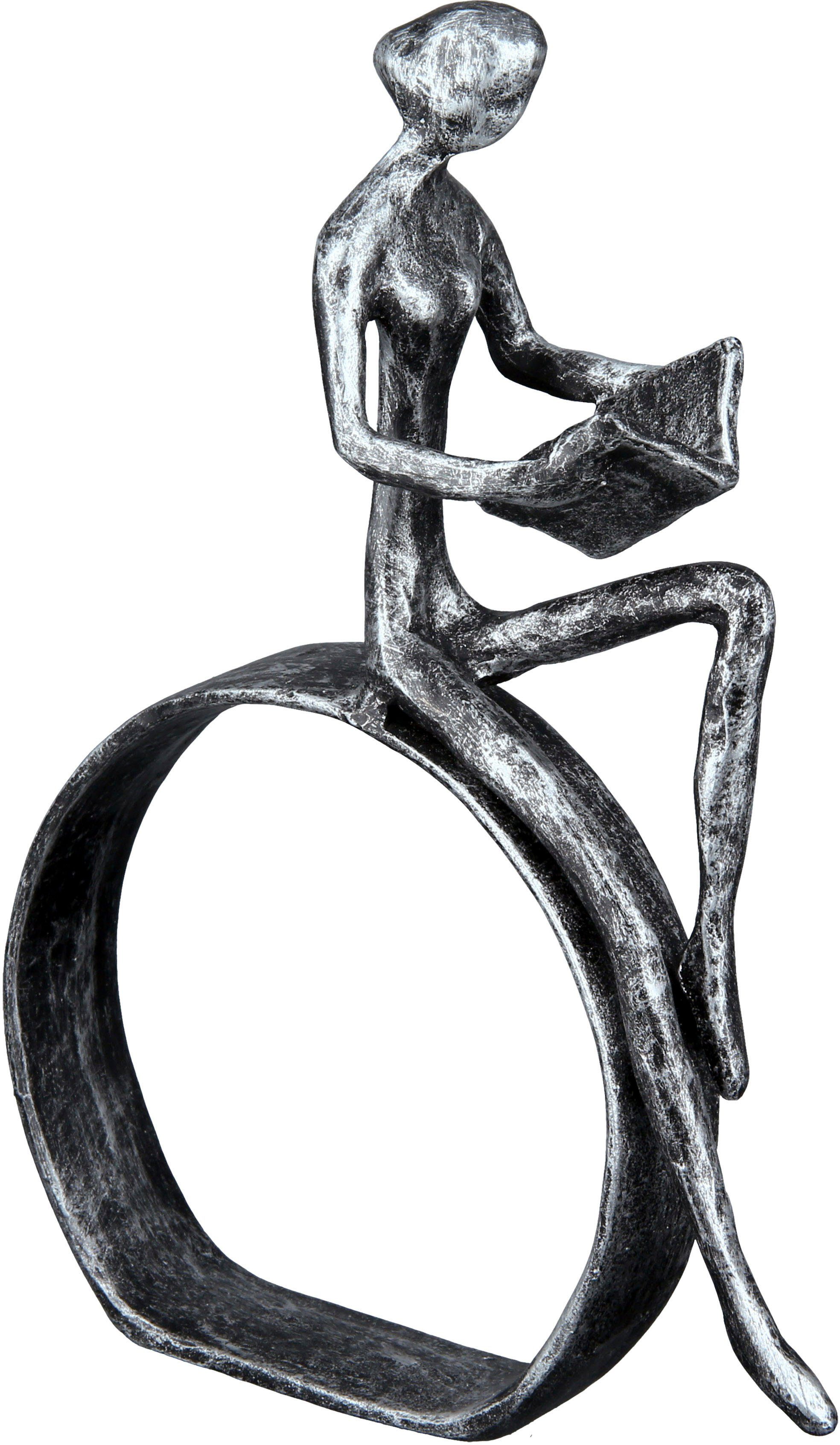 Casablanca by Gilde Dekofigur »Design Skulptur Leserin, silber« (1 Stück), Dekoobjekt, aus Metall, Höhe 19 cm, antikfinish Wohnzimmer-Otto