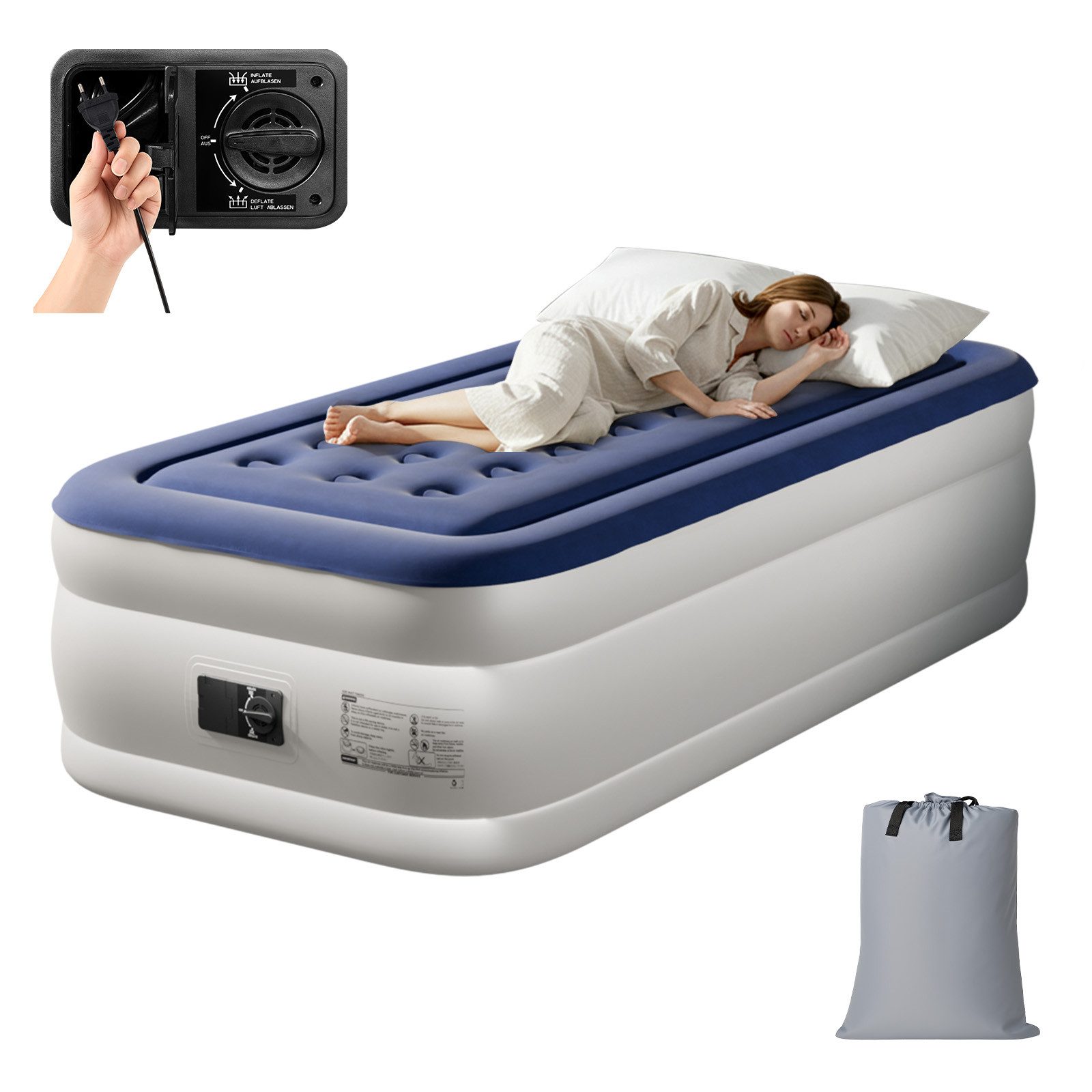 VINGLI Luftmatratze faltbare Campingmatratze mit Elektrischer Pumpe, Velours-Oberfläche, Luftbett Einzel/Doppel für Outdoor & Gäste, 204 kg/362 kg Tragkraft