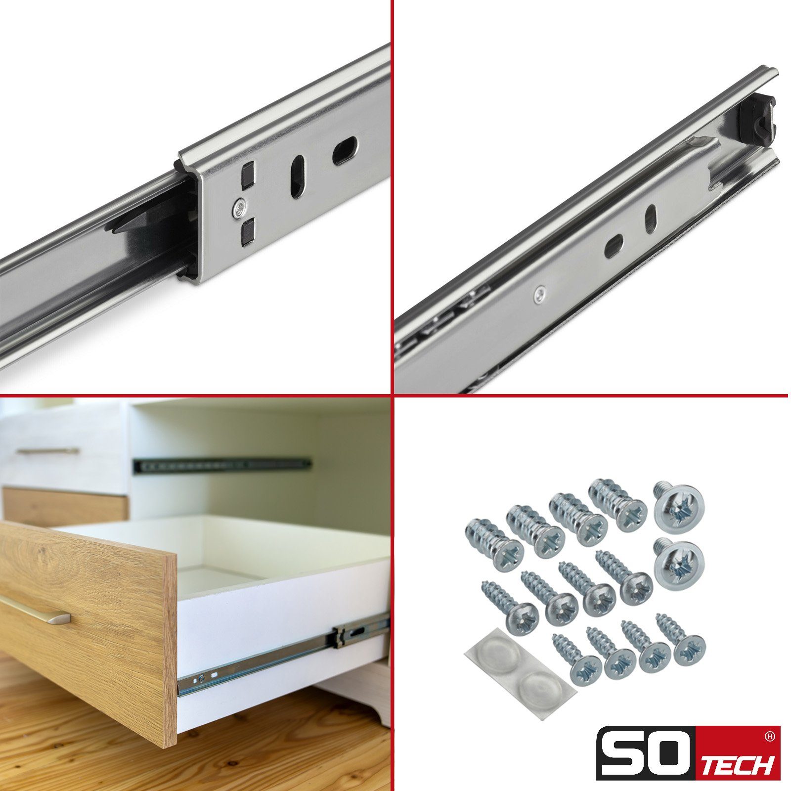SO-TECH® Auszug Teilauszüge KT-15-H27-NF-MS Standardausführung, Traglast 15, Länge 300 mm mit Entriegelungsfunktion inkl. Schraubenset