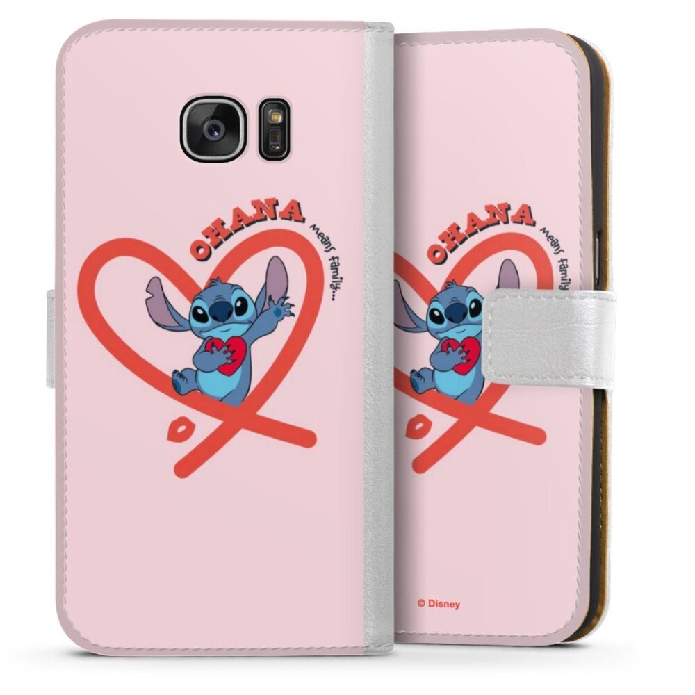 DeinDesign Handyhülle Lilo & Stitch Herz Disney Stitch Ohana Pink Heart, Samsung Galaxy S7 Hülle Handy Flip Case Wallet Cover Handytasche Leder