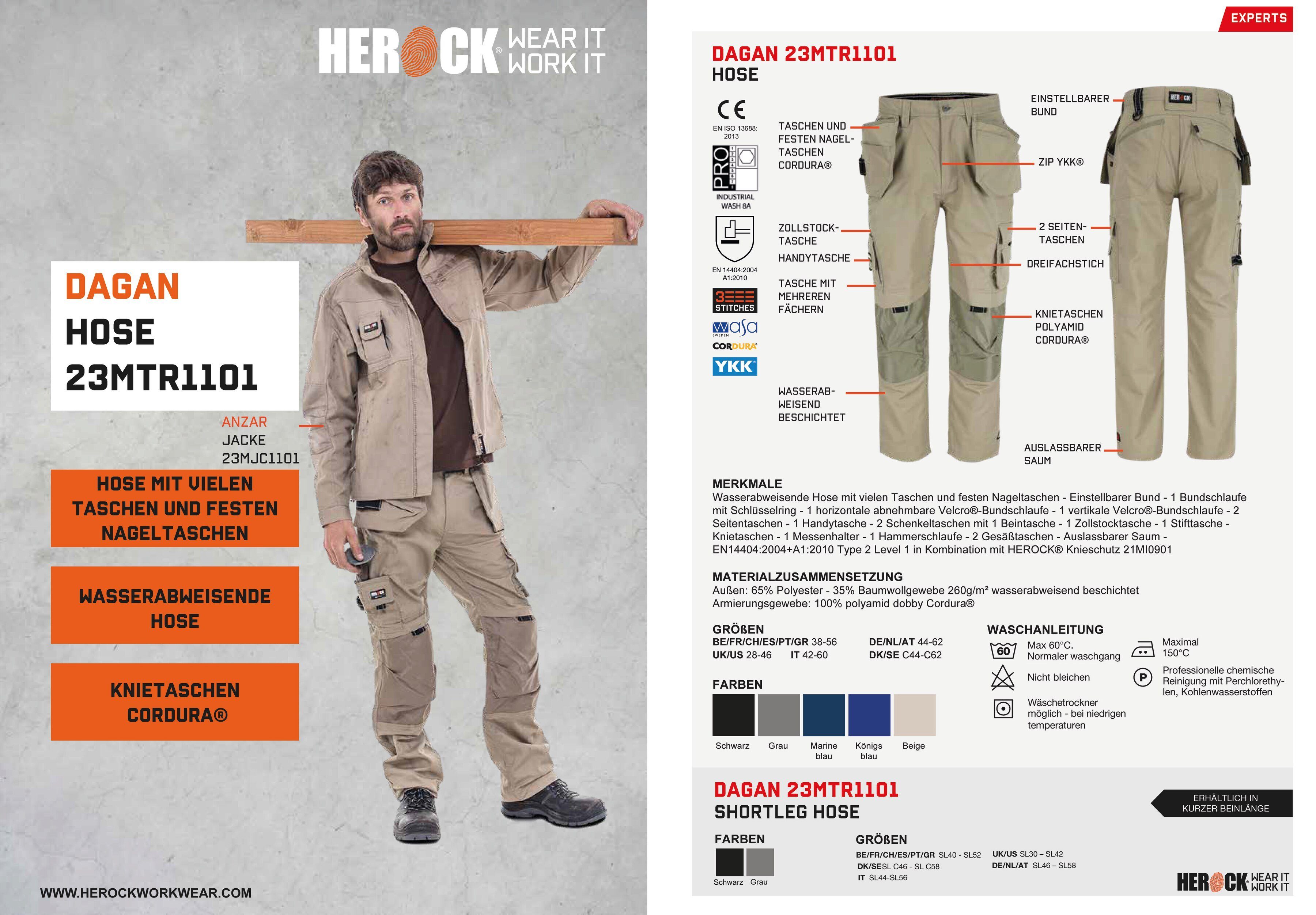 Herock Arbeitshose Dagan Hose beige (inkl. Taschen Nageltaschen) robust, 11 Wasserabweisend