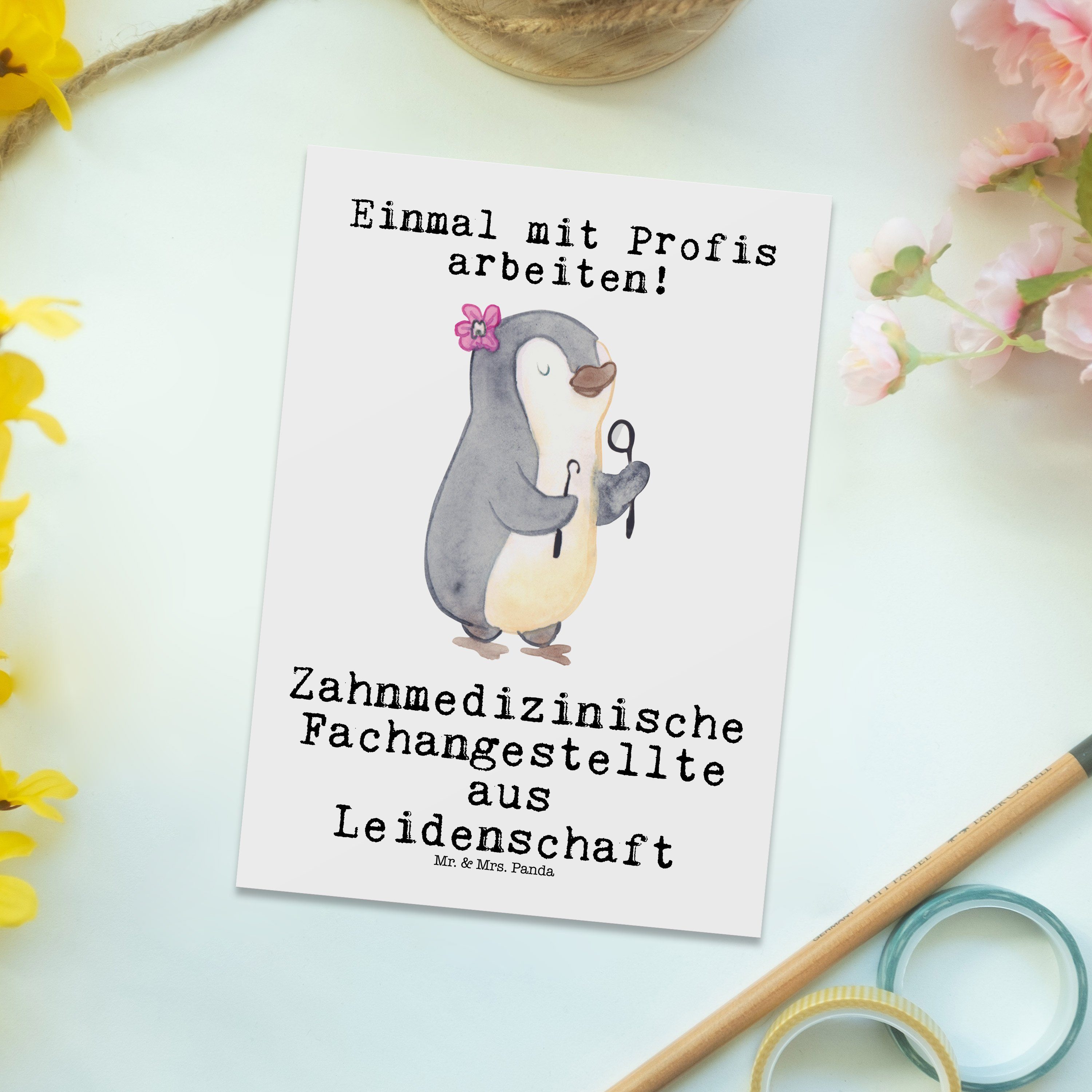 Mr. & Zahnmedizinische aus Geschenk Fachangestellte Mrs. Weiß - Postkarte Leidenschaft Panda 