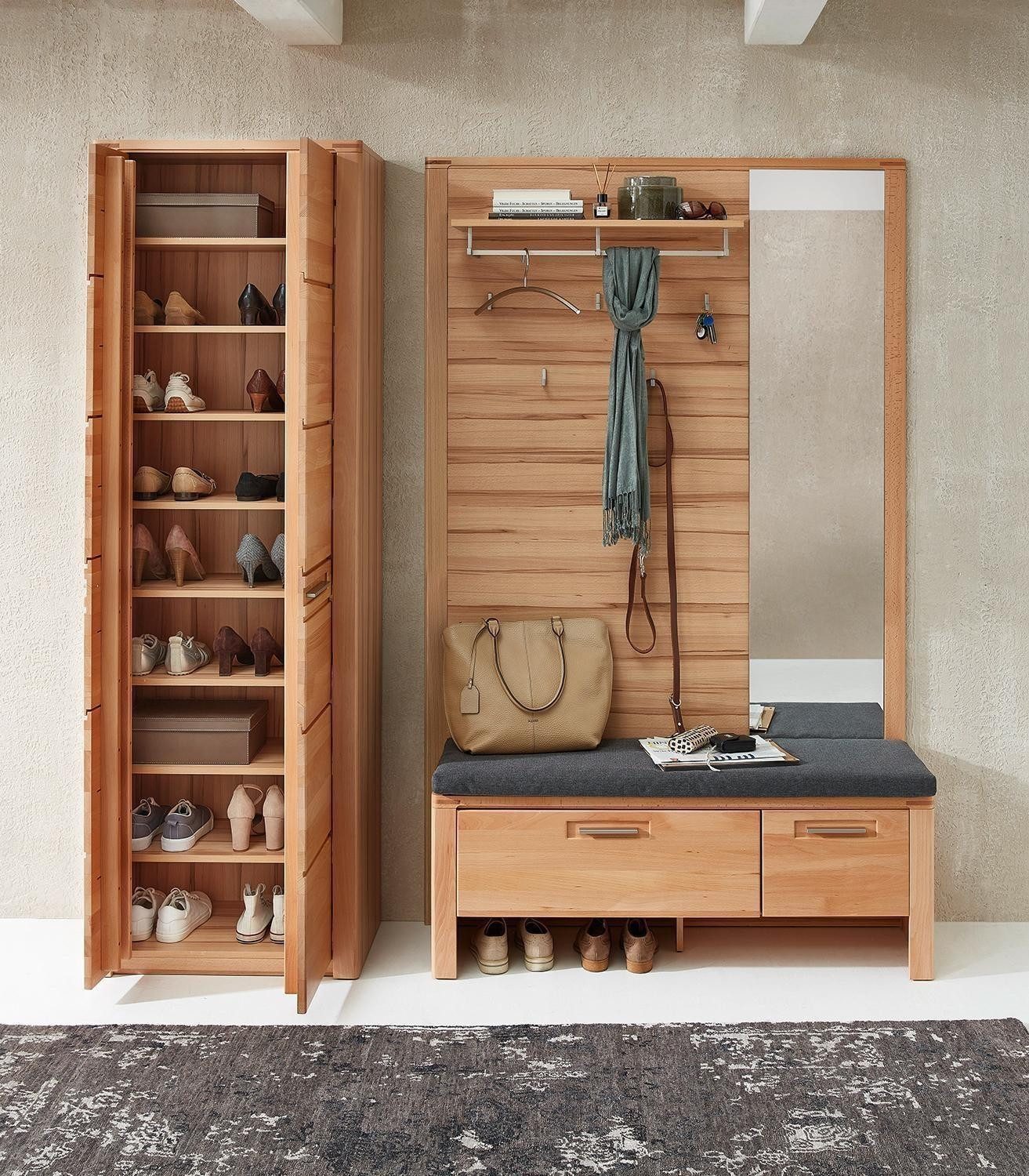Innostyle Garderobenschrank NATURE ONE, Kernbuche teilmassiv, 1 Holztür, 1 Spiegeltür, B 74 x H 201 x T 40 cm