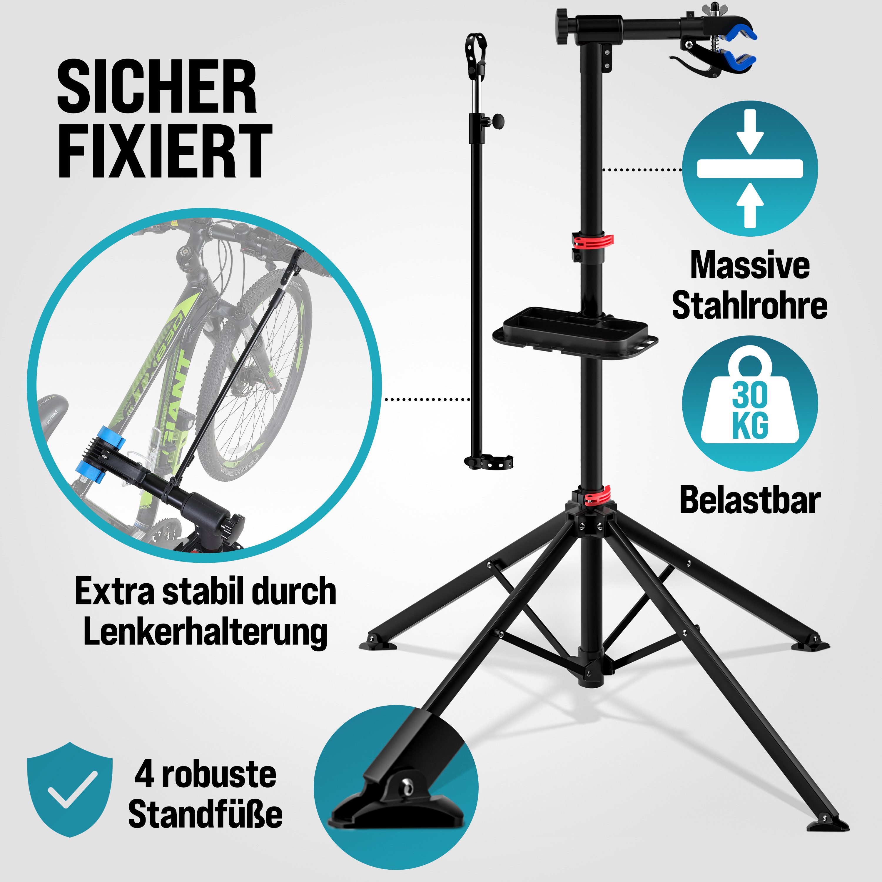 monzana Bicycle Repair Stand, MZH190 Foldable 108-190cm Height Adjustable 25-60mm Frame