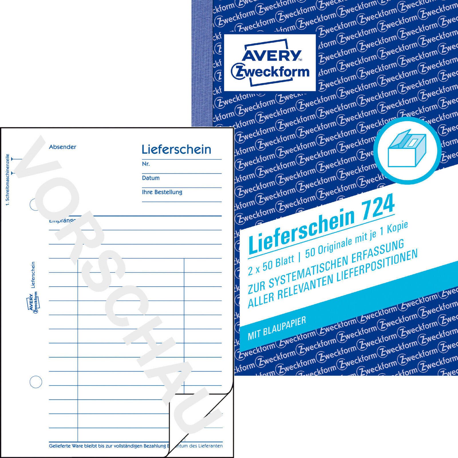 Formularblock Avery Zweckform Lieferschein 724 A6 2x50Blatt mit Blaupapier Formular