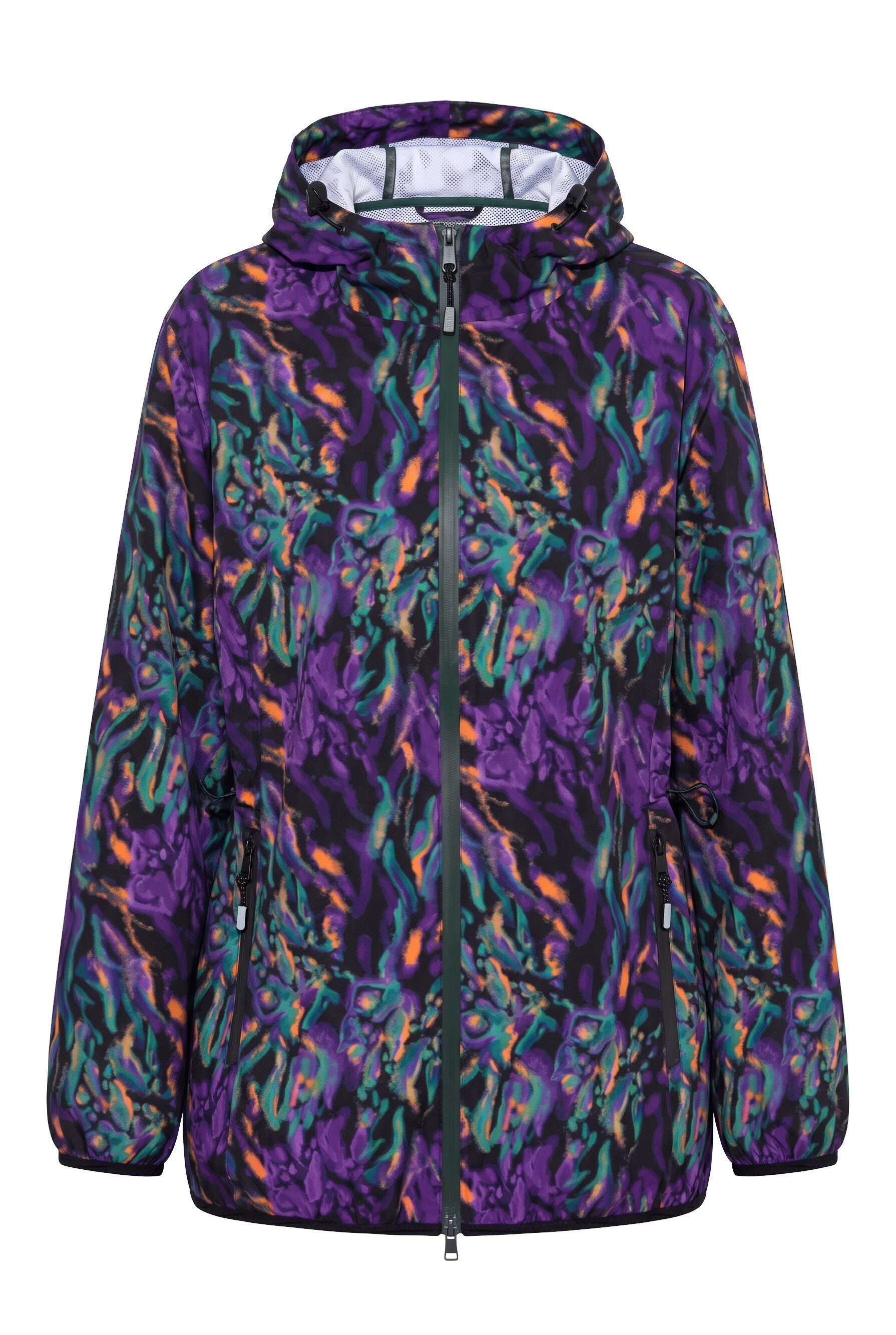 Ulla Popken Funktionsjacke Regenjacke Blüten wasserdicht Kapuze 2-Wege-Zipper – Bild 2 von 4