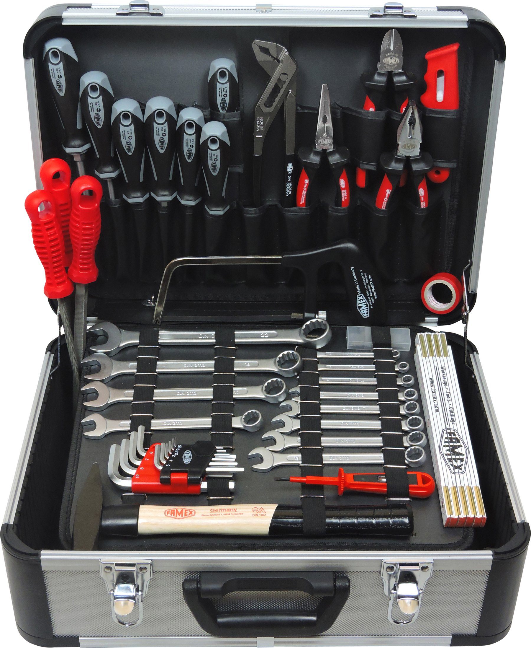 FAMEX Werkzeugset 728-84 Profi Alu Werkzeugkoffer mit Werkzeug Set