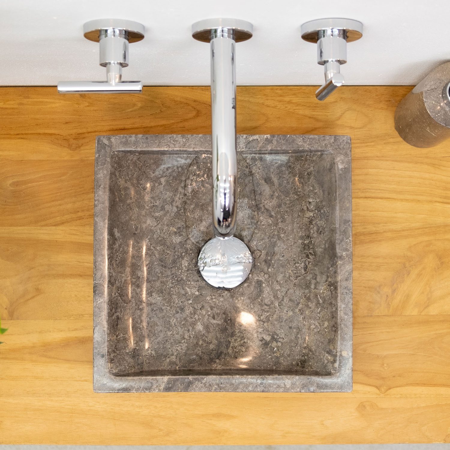 wohnfreuden Aufsatzwaschbecken Marmor Steinwaschbecken MINI PERHAU 30 cm grau eckig, 7_101560
