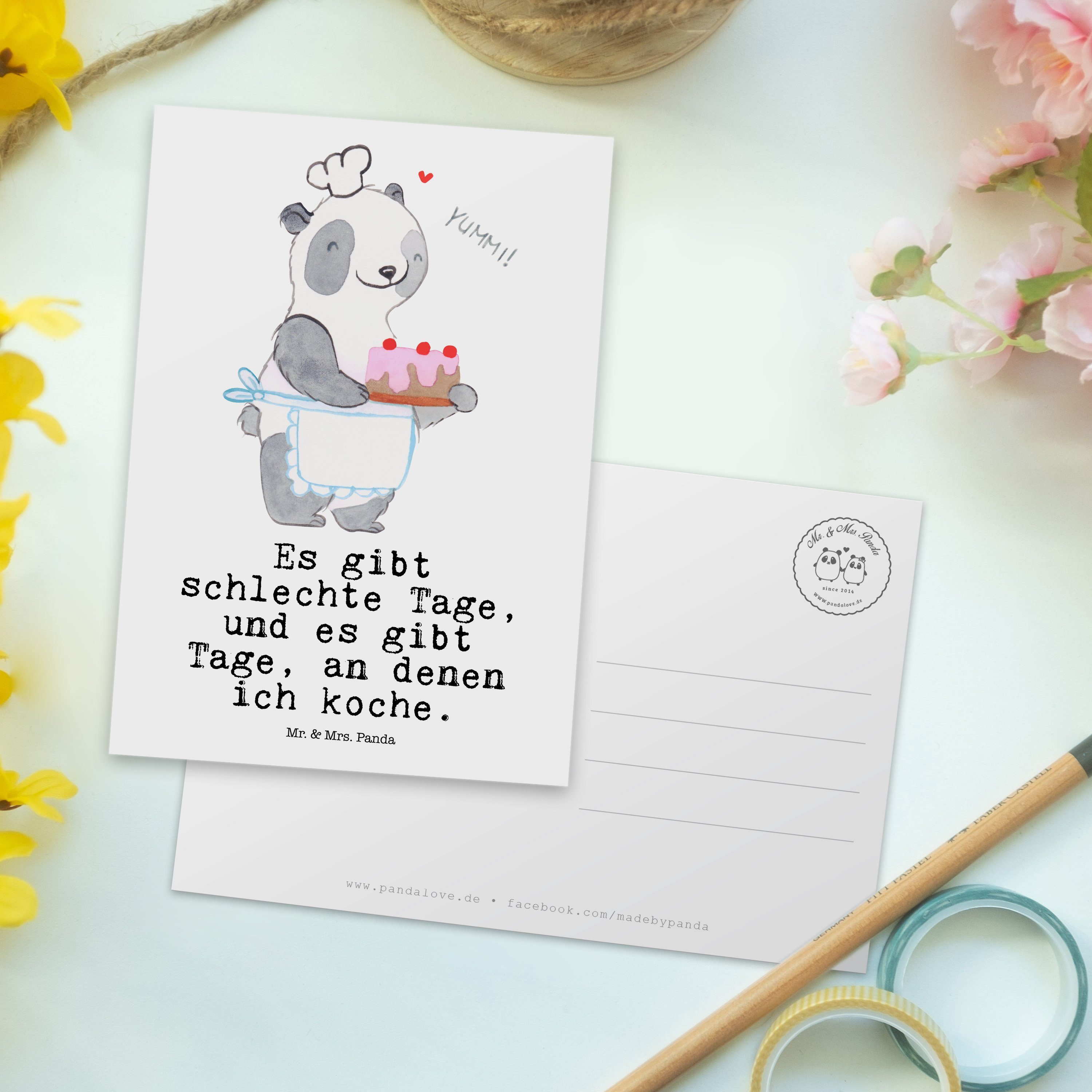 Geburtstagskarte, Tage Kochen & Bär - Geschenk, Hobby, - Weiß Mr. Postkarte Grußkarte Panda Mrs.