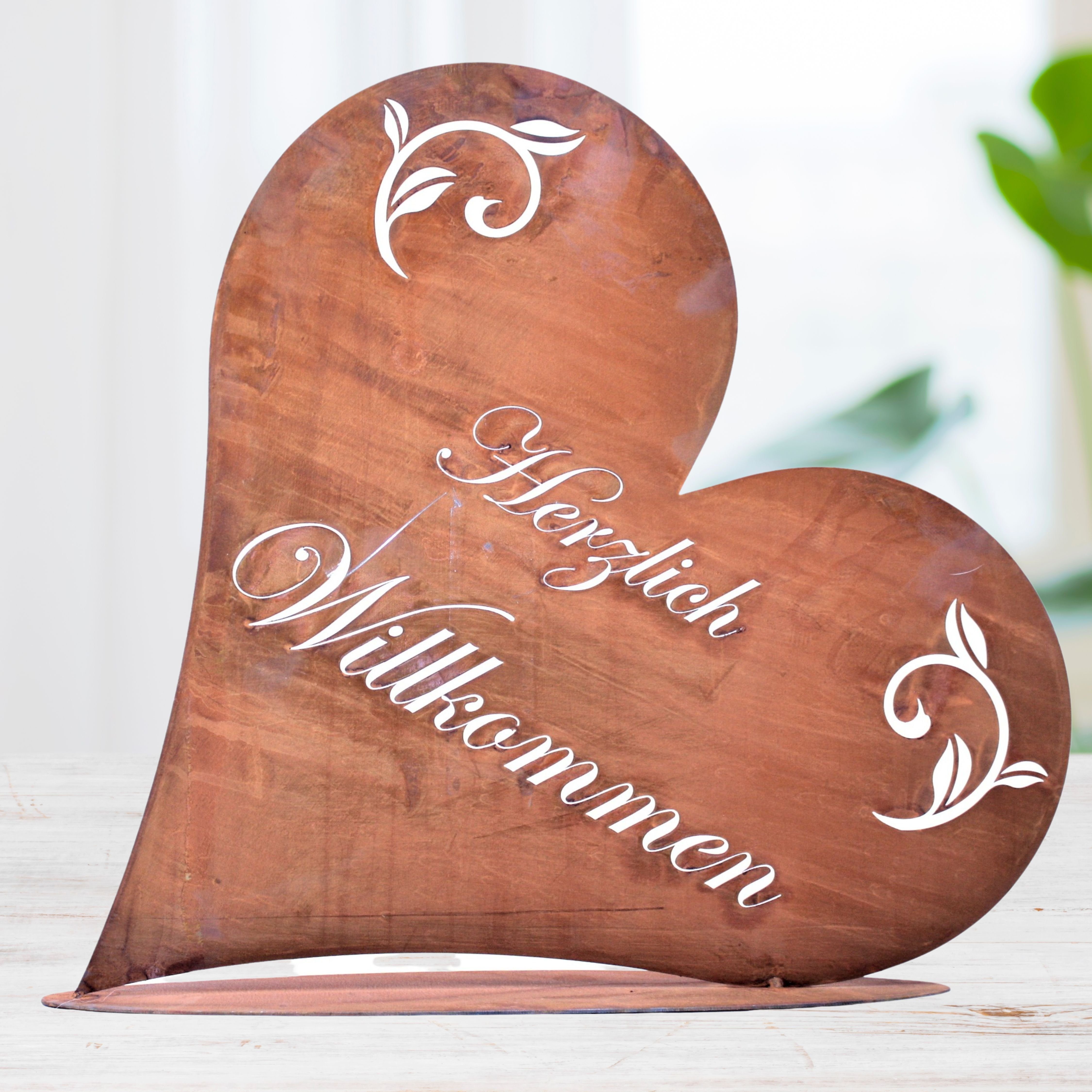 Rostikal Metallschild Herzlich Willkommen Schild Gartendeko Herz, echter Rost